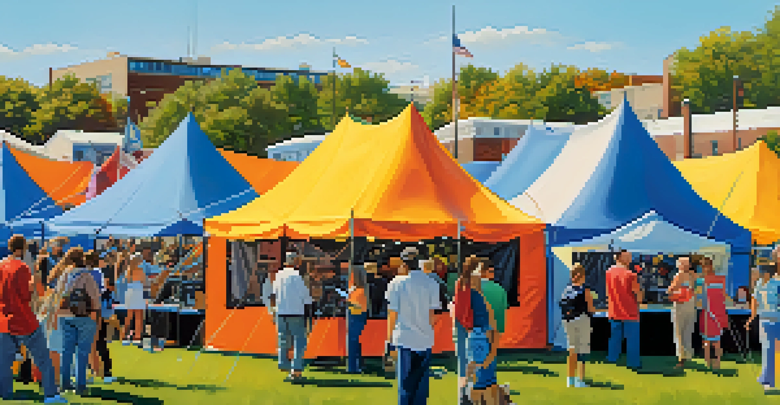 An outdoor photography festival in Rochester with photographers and colorful tents under a clear blue sky.