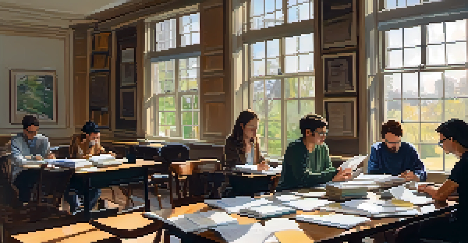 A cozy writing workshop at the University of Rochester, with aspiring writers engaged in discussion and writing, illuminated by natural light.
