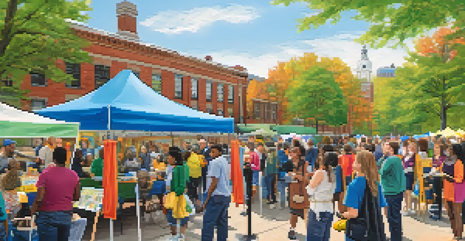 A community event at the University of Rochester with students and faculty interacting with local residents in a vibrant setting.