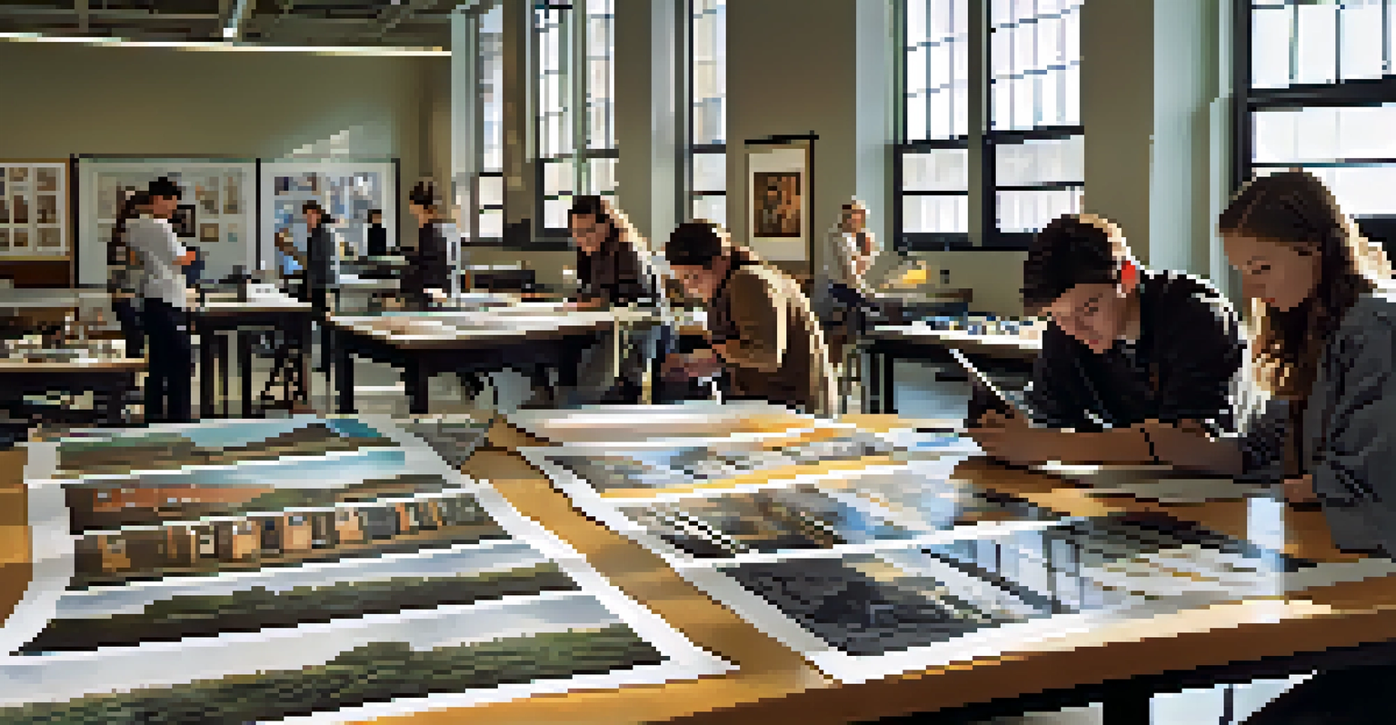 Students in a photography class at Rochester Institute of Technology, surrounded by photography equipment and illuminated by natural light.