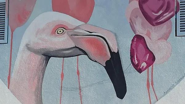 Street art of Flamencos on a wall
