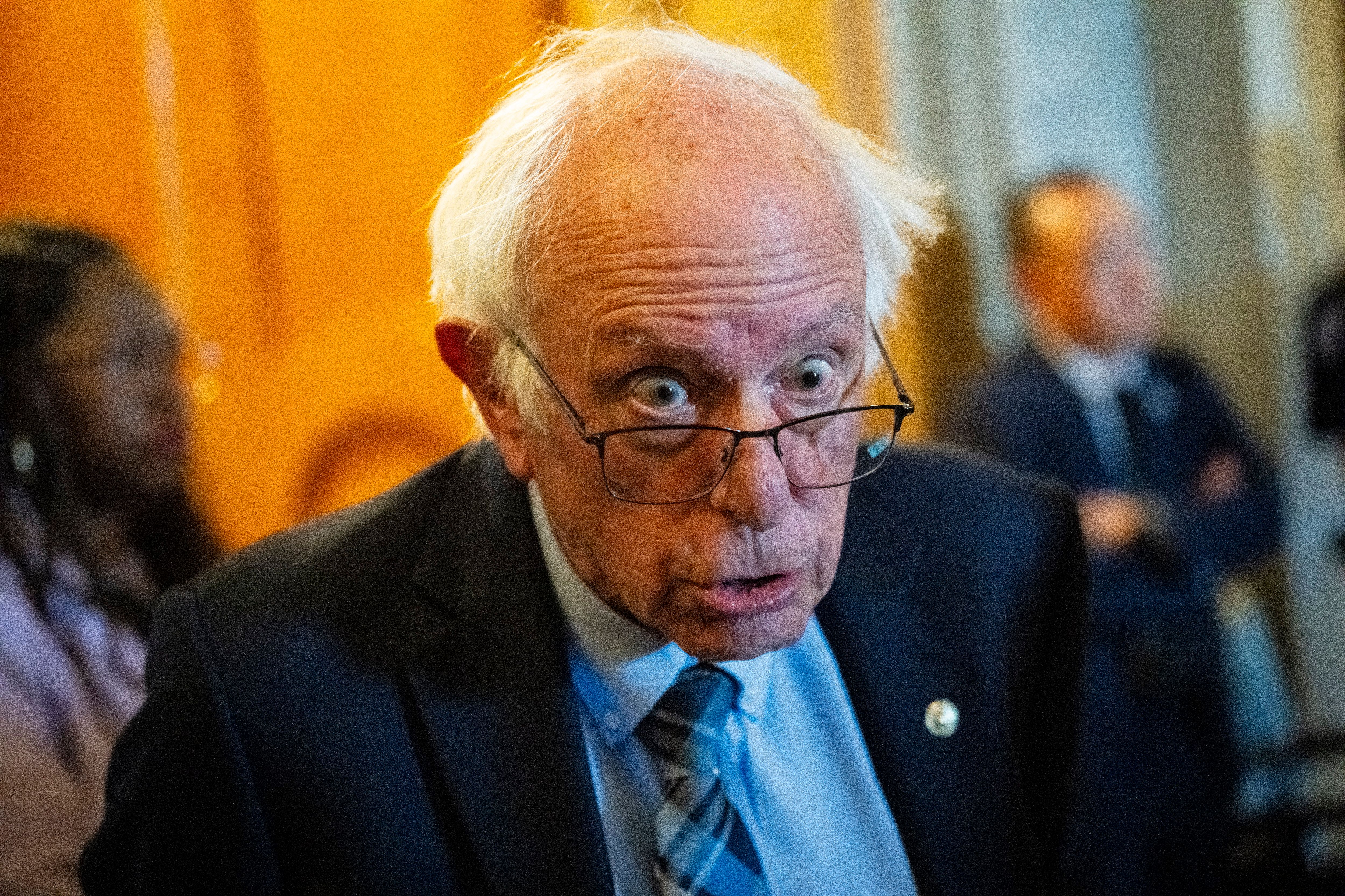 Senator Bernie Sanders (I-VT) speaks to members of the media at the U.S. Capitol, in Washington, D.C., on Monday, September 14, 2026. (Graeme Sloan/Sipa USA)(Sipa via AP Images)
