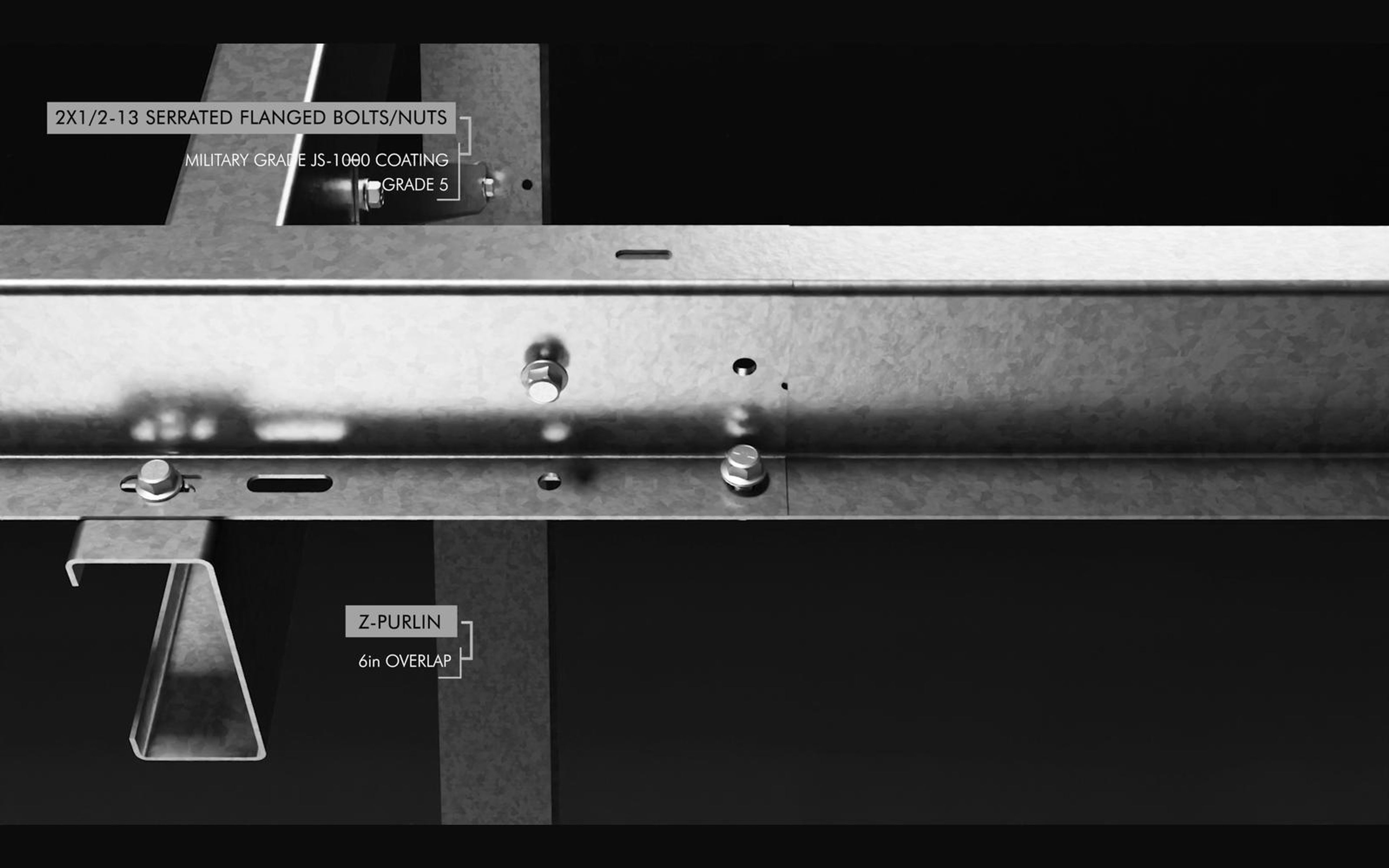 Callout on bolts and nuts at a purlin channel joint