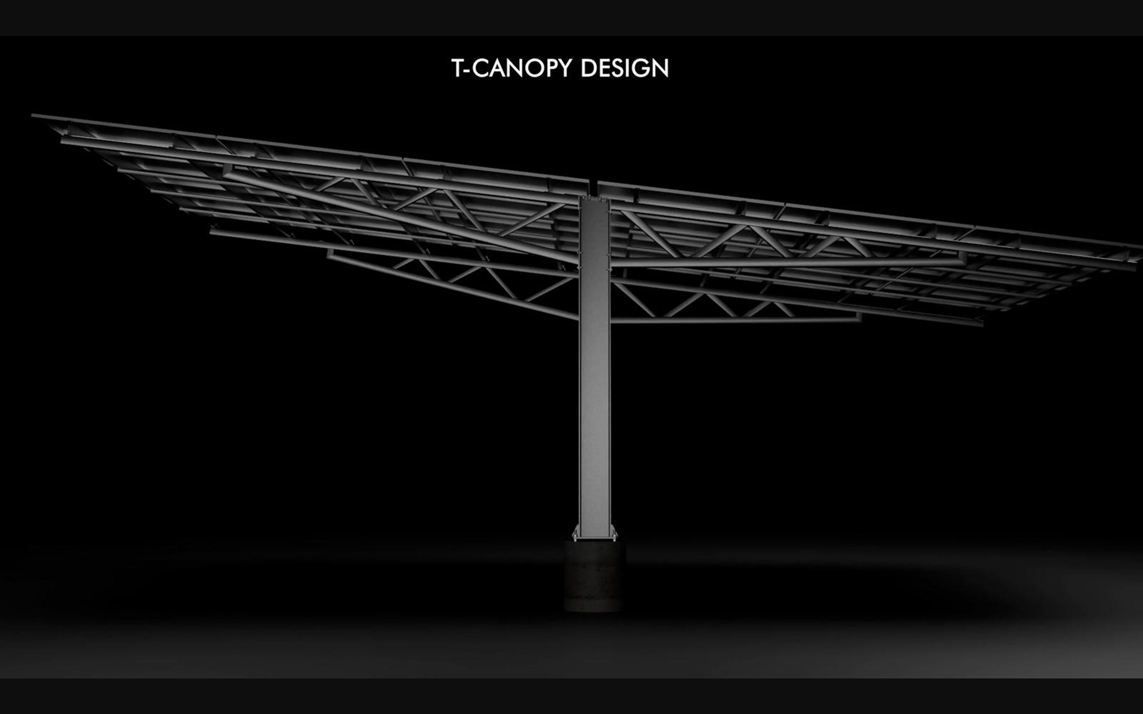 T-canopy design title over a tall central column carport