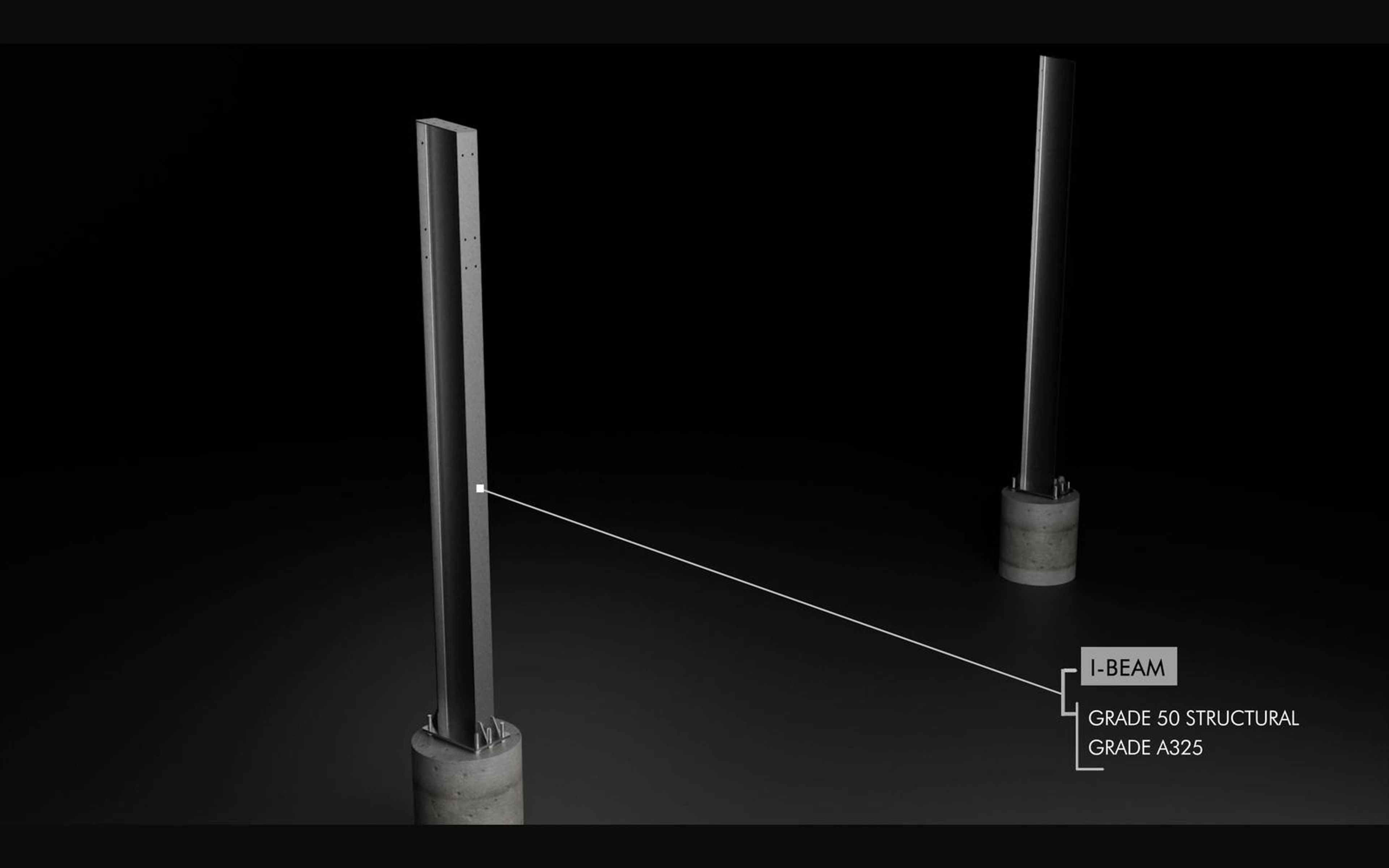 Callout naming the I-beam on a carport column