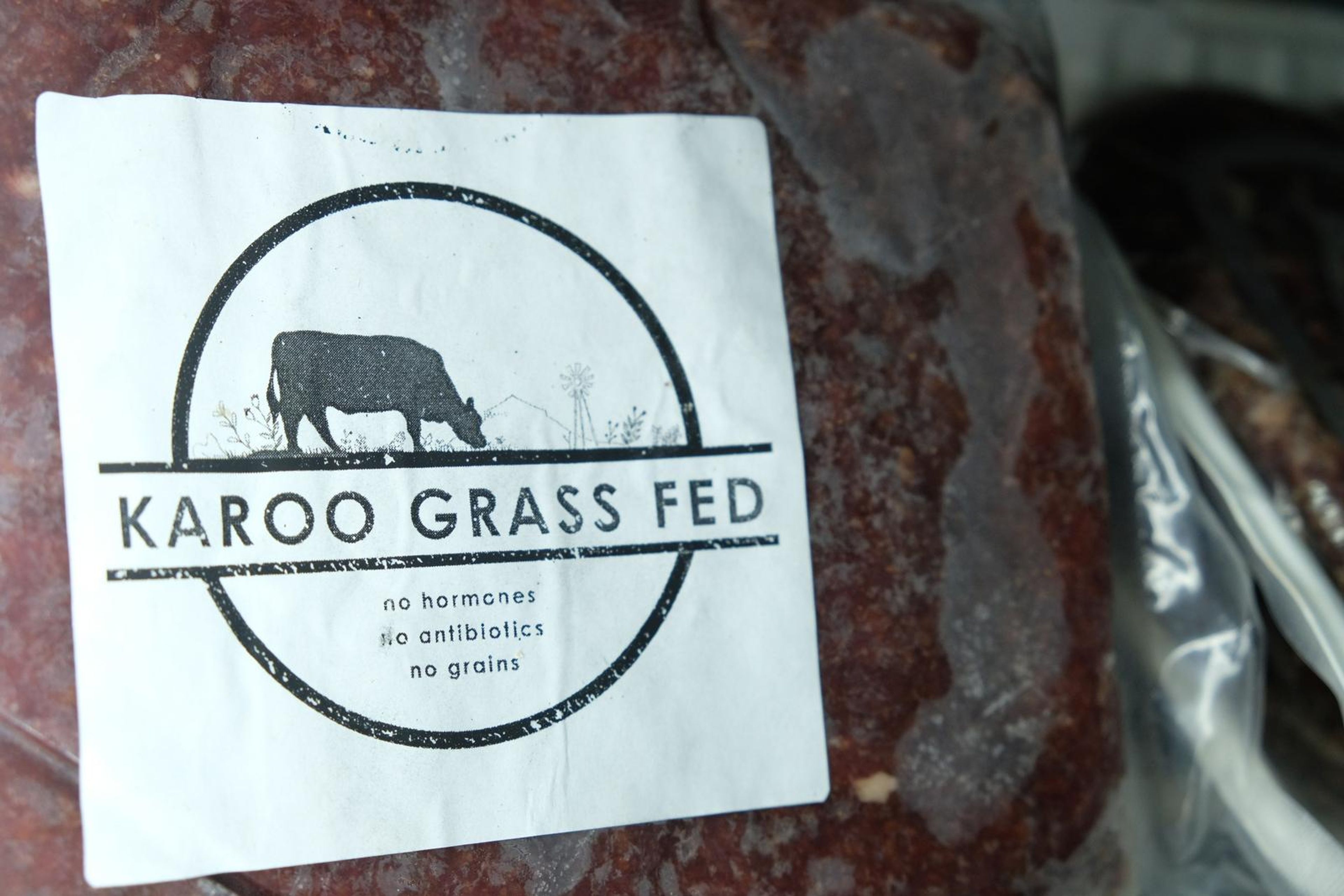 Karoo Grass Fed label on a pack of mince