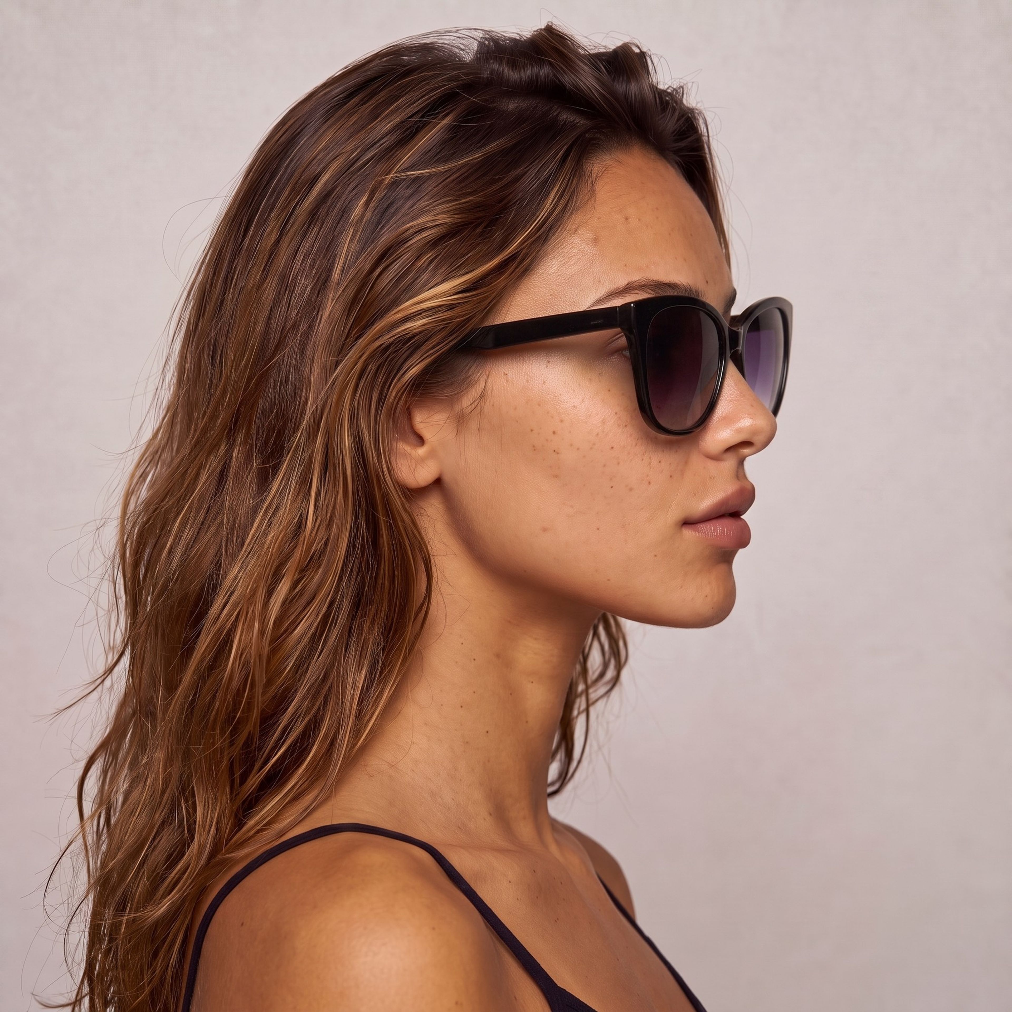 Right-profile close portrait of the Cressi character wearing oversized sunglasses