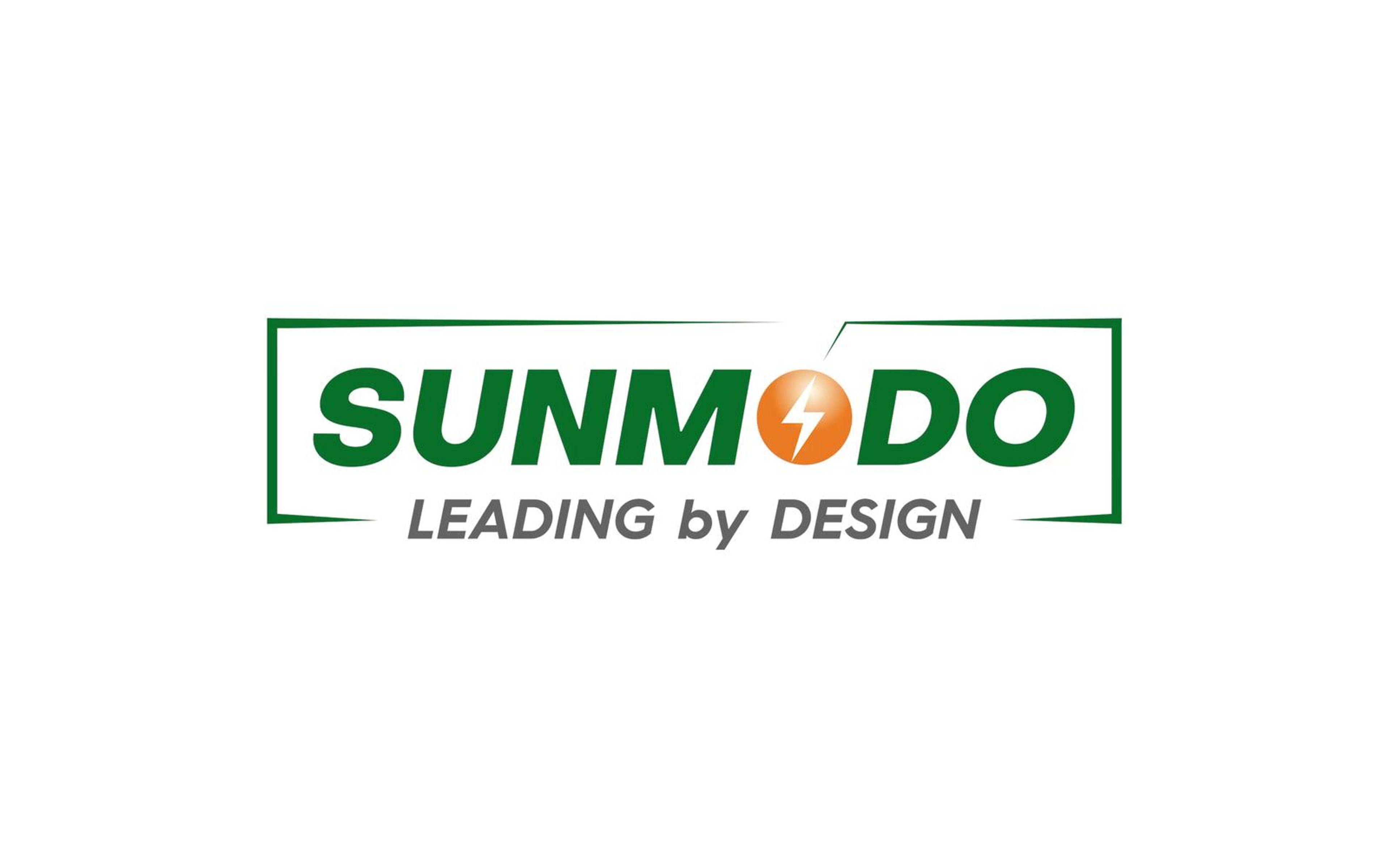 Sunmodo logo on a white end card, Leading by Design