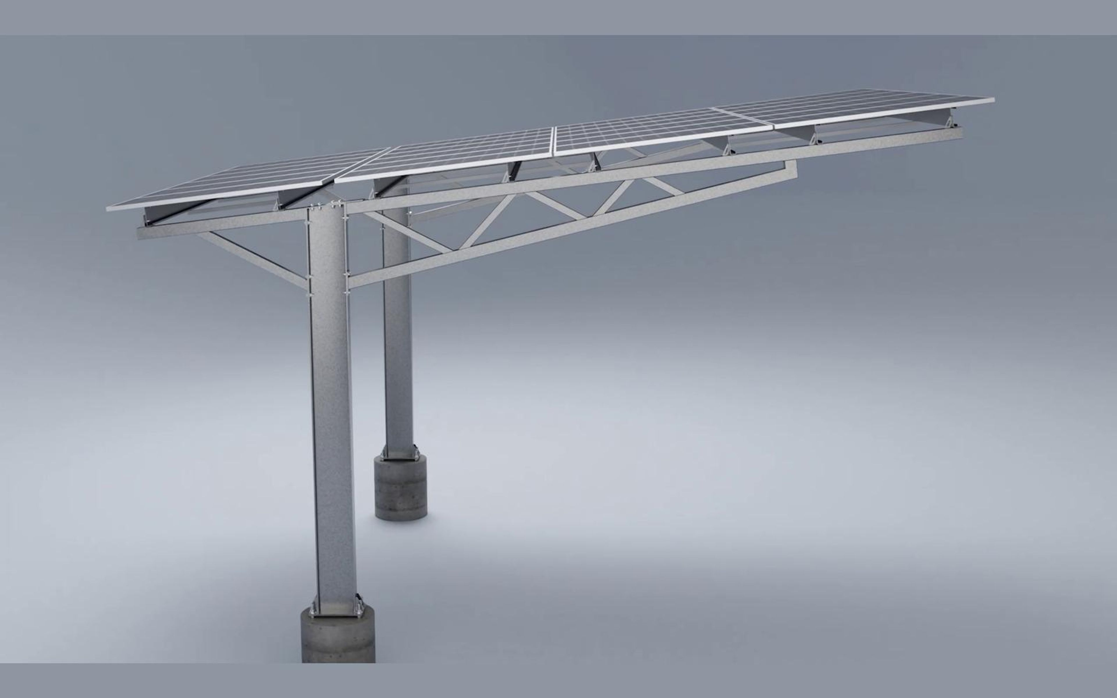 Single carport canopy with a solar roof on two columns