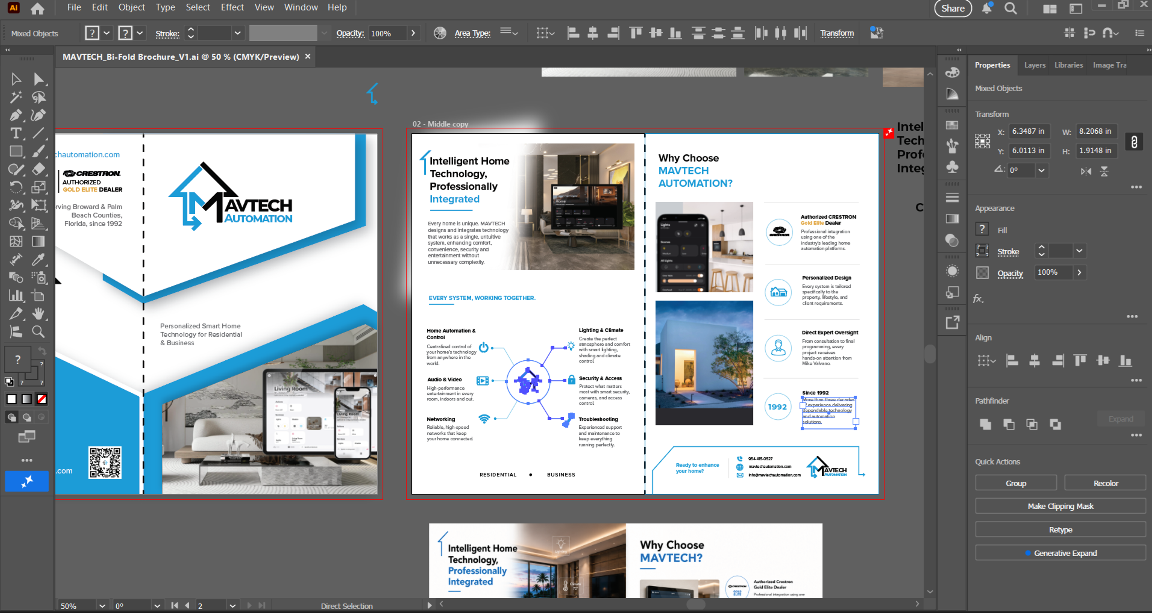 Behind the scenes, brochure layout design for MAVTECH Automation in Illustrator