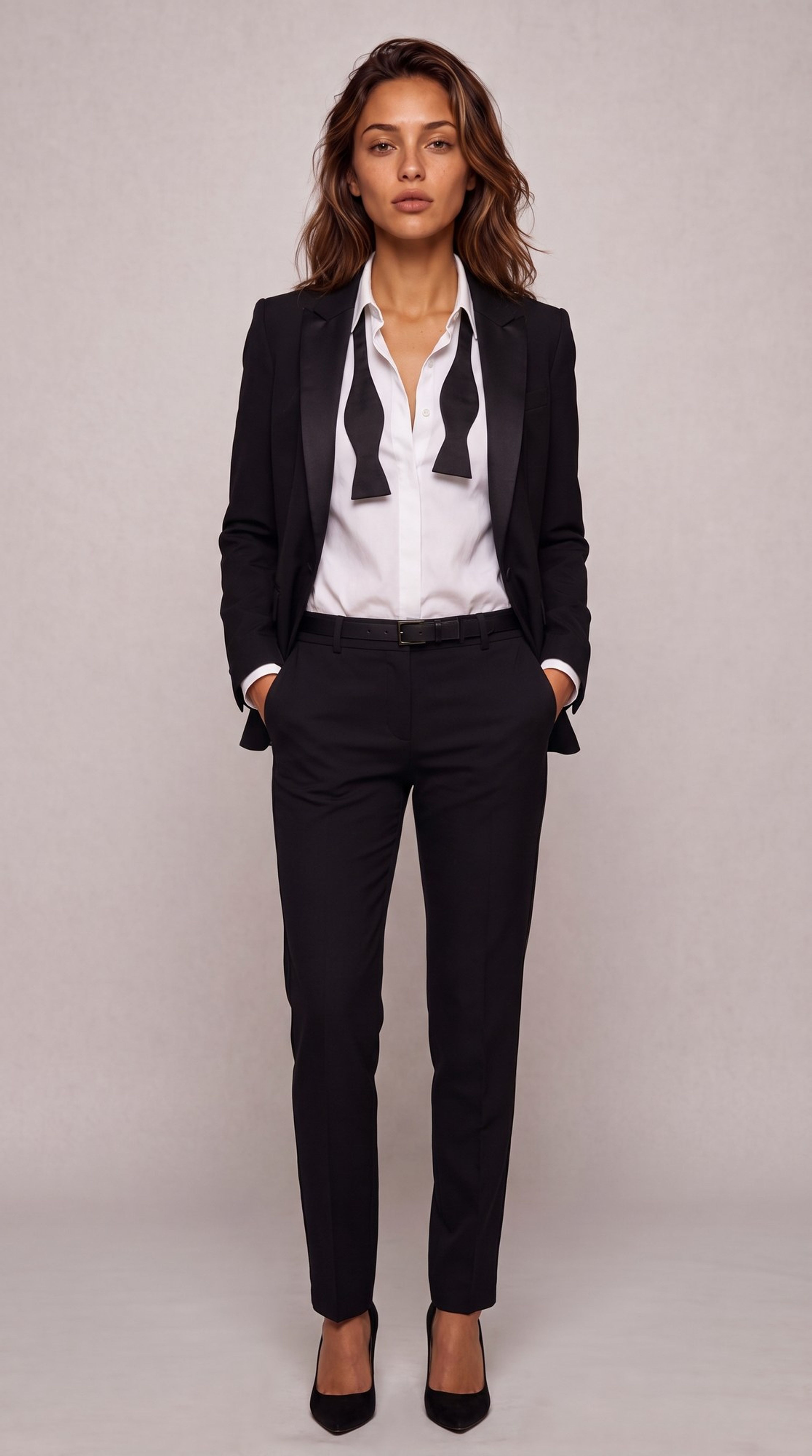The Cressi character in a black tailored suit and white shirt