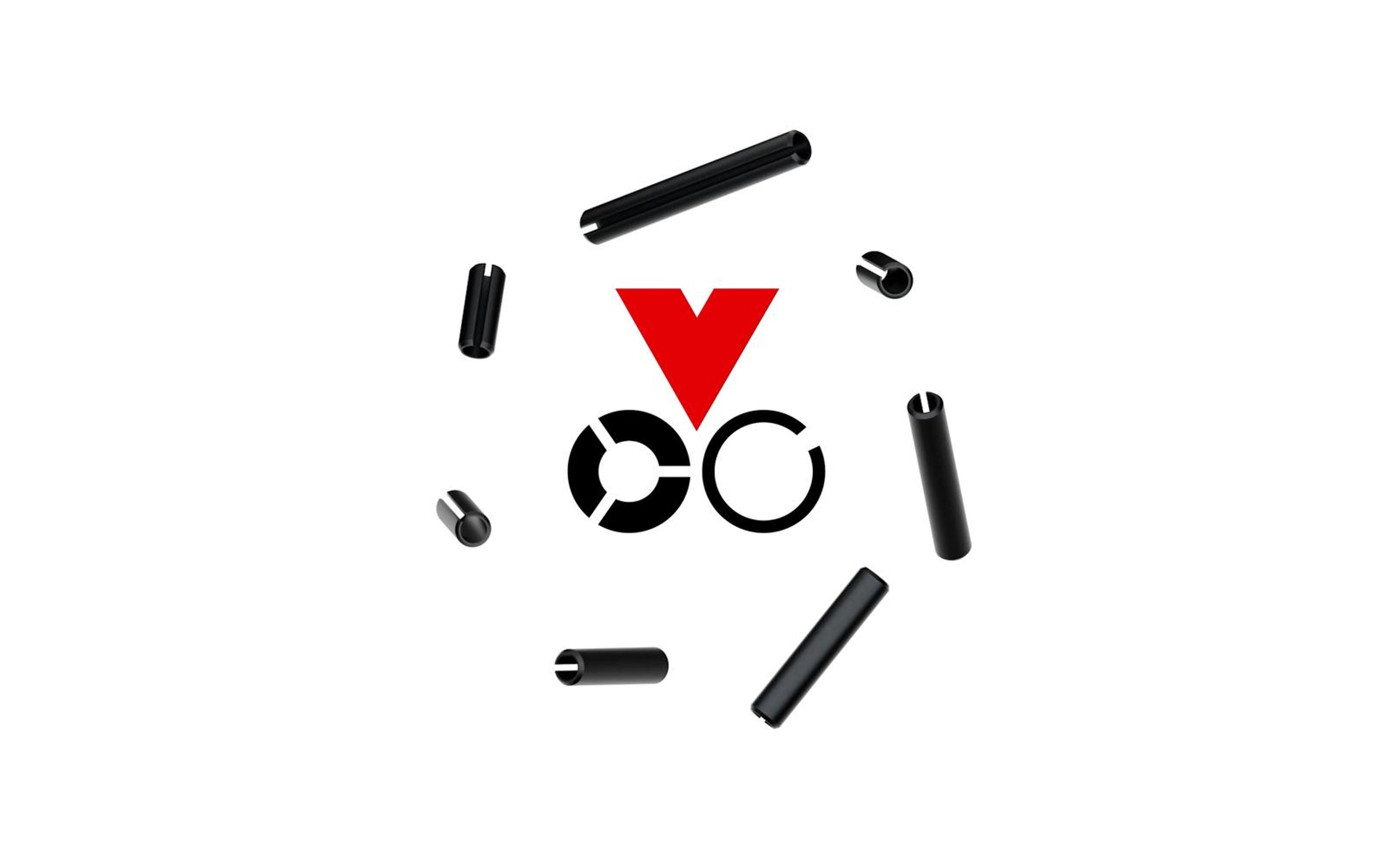 Roll pins swirling around the Vogelsang logo