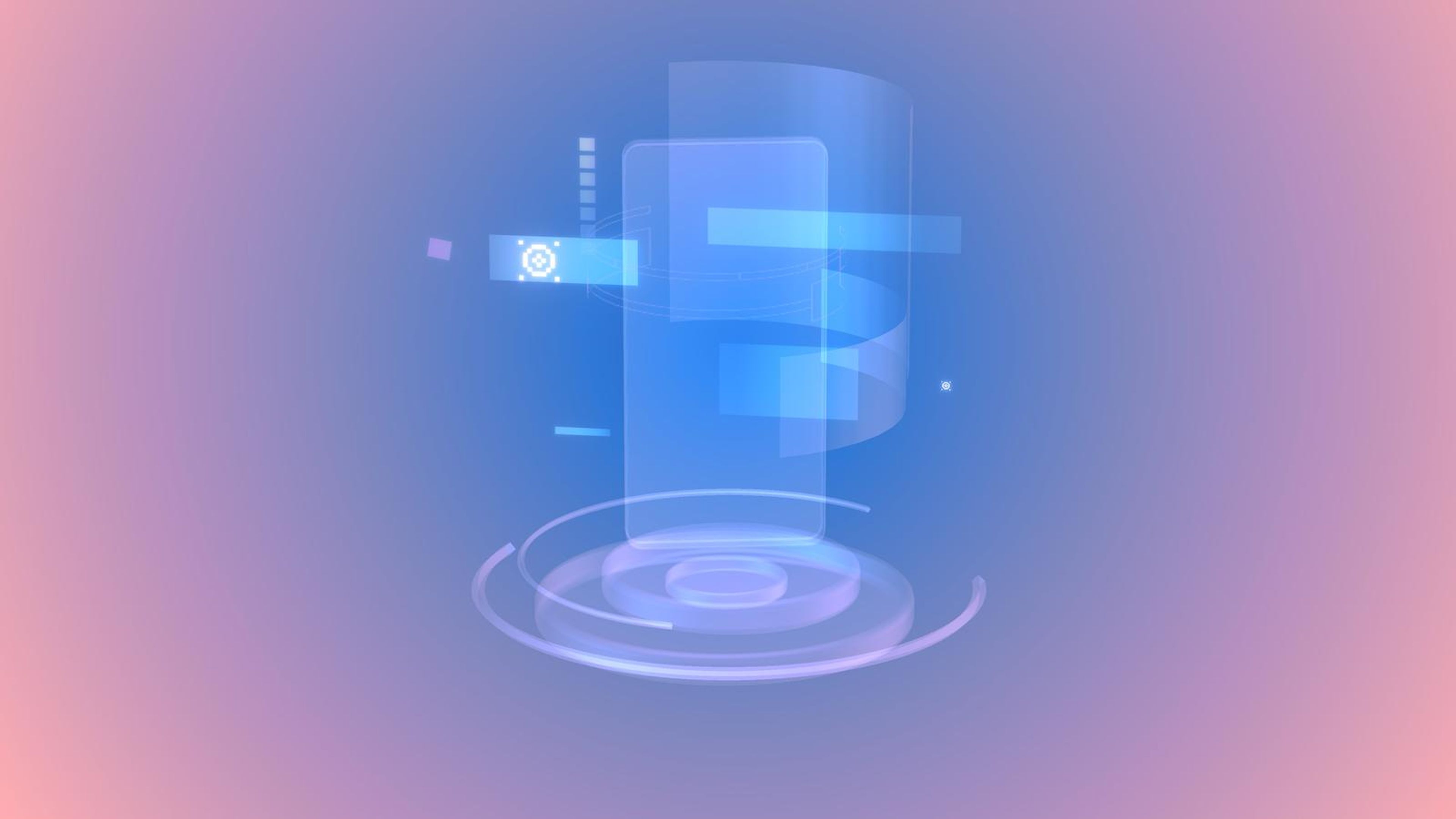 16:9 frame of a glowing holographic interface graphic