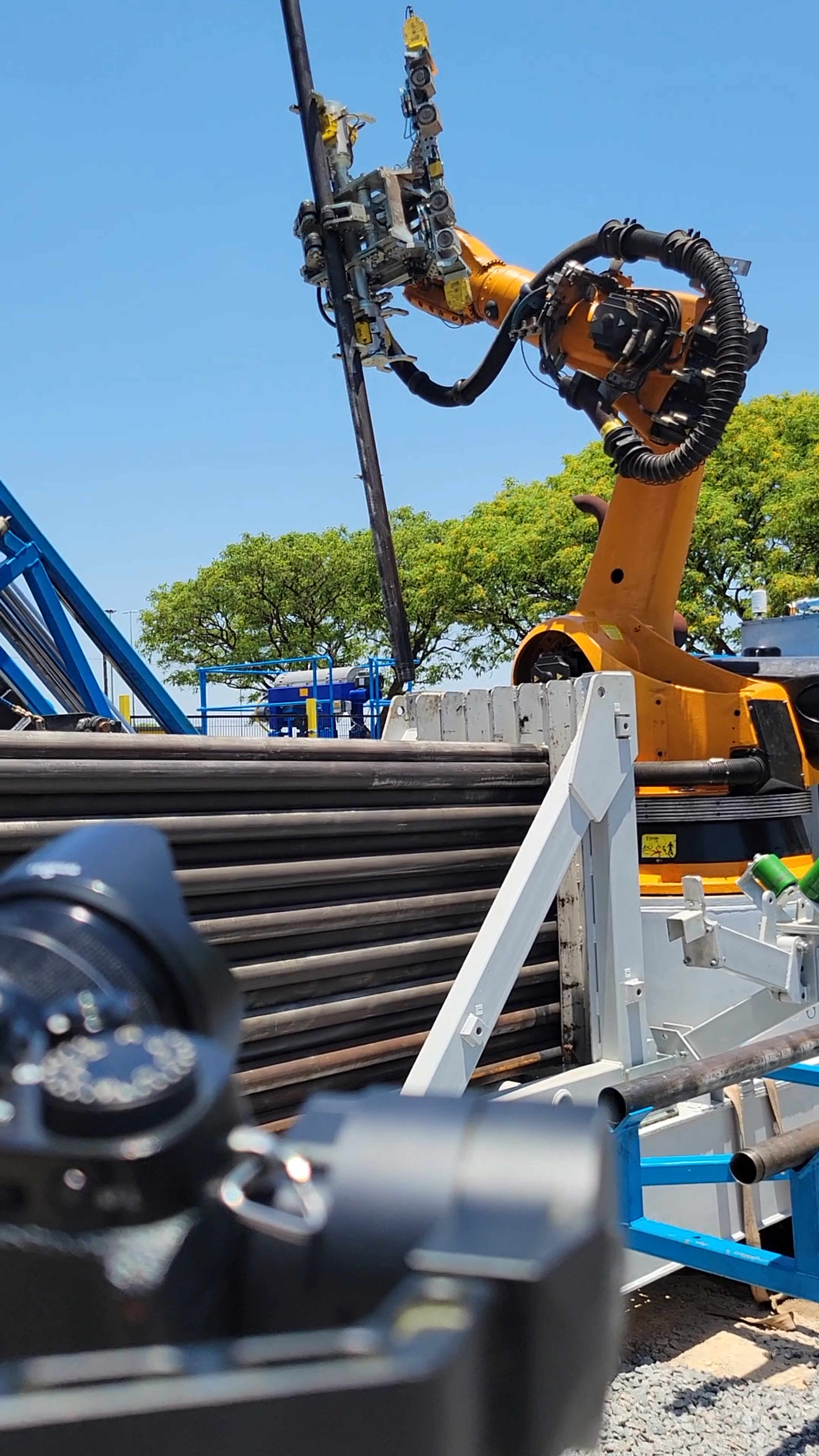 Behind-the-scenes shot 2 filming Hall Core Drilling's drill-core bot on-site at SAR Electronics, Pretoria