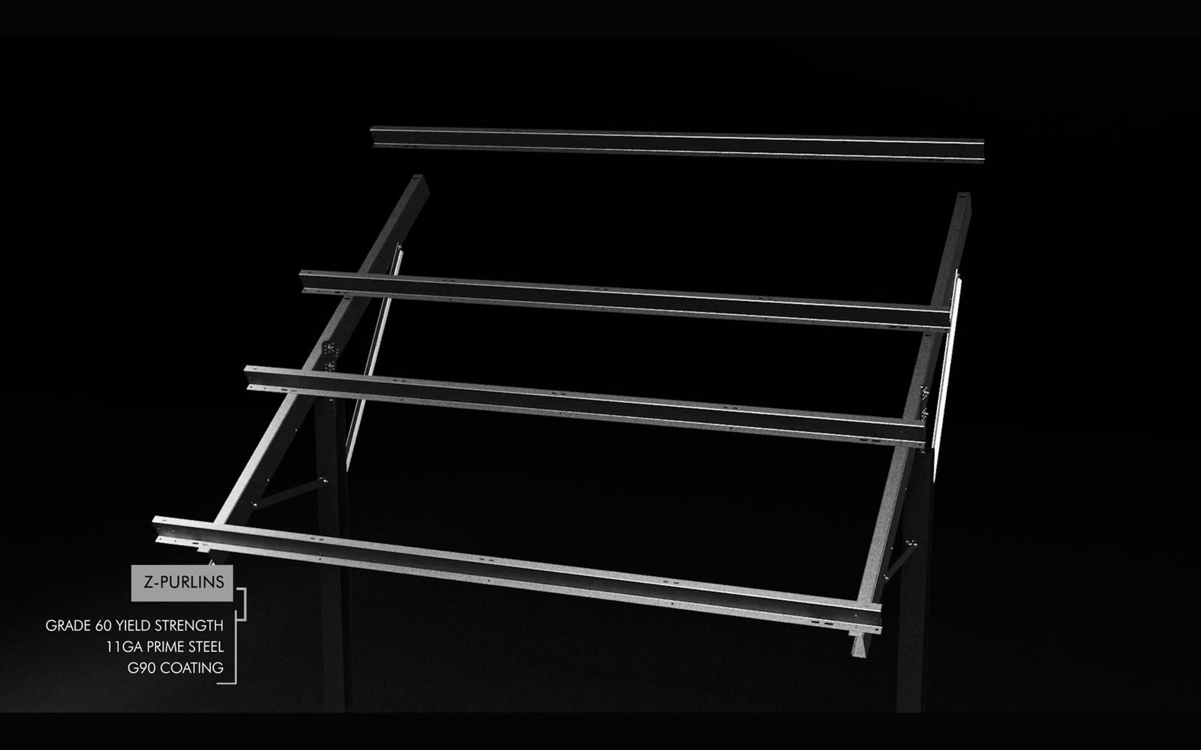 Callout naming the purlins on a mounting frame