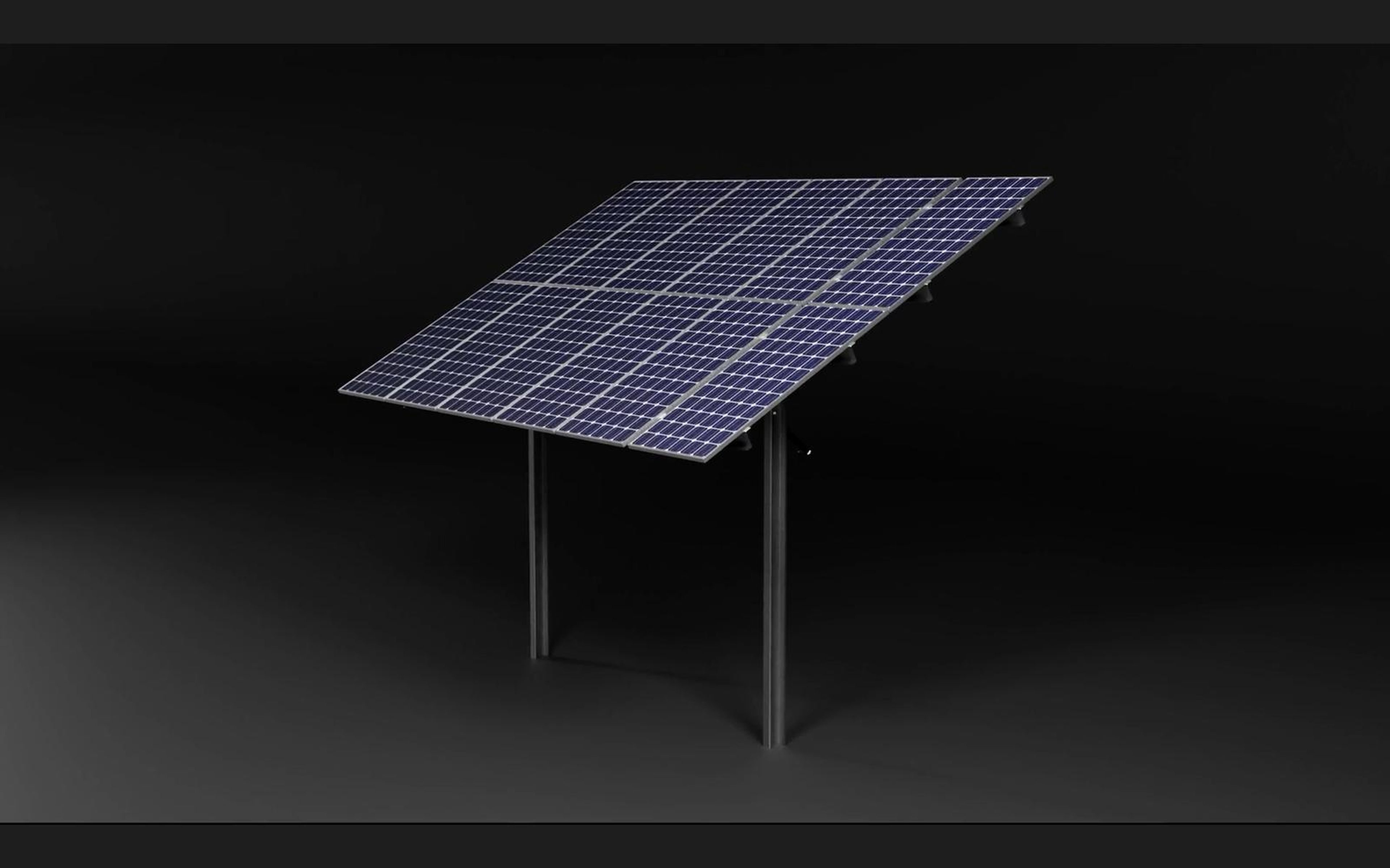 Tilted solar panel on a two-post mounting frame