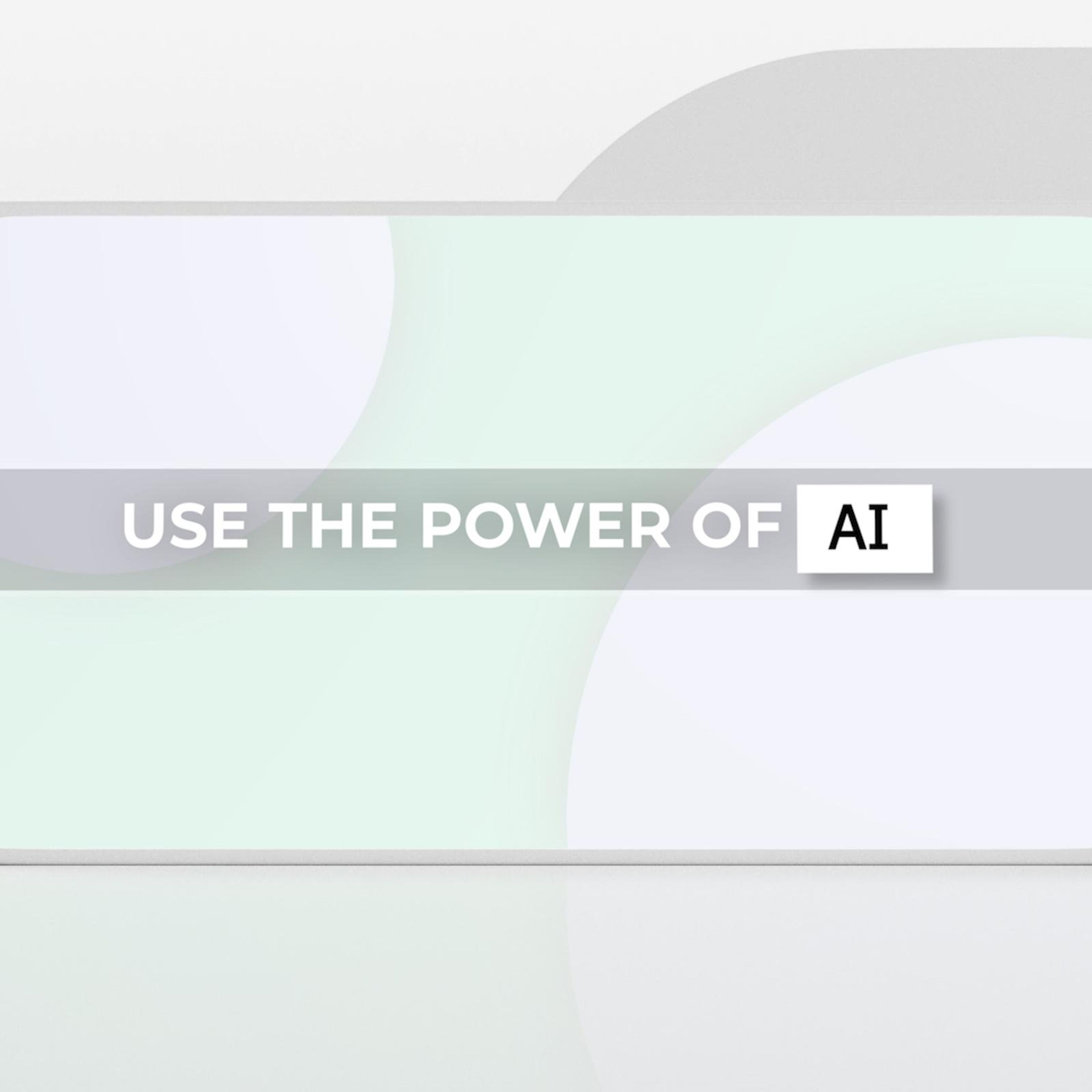 Square frame with the text Use The Power Of AI over a clean interface background