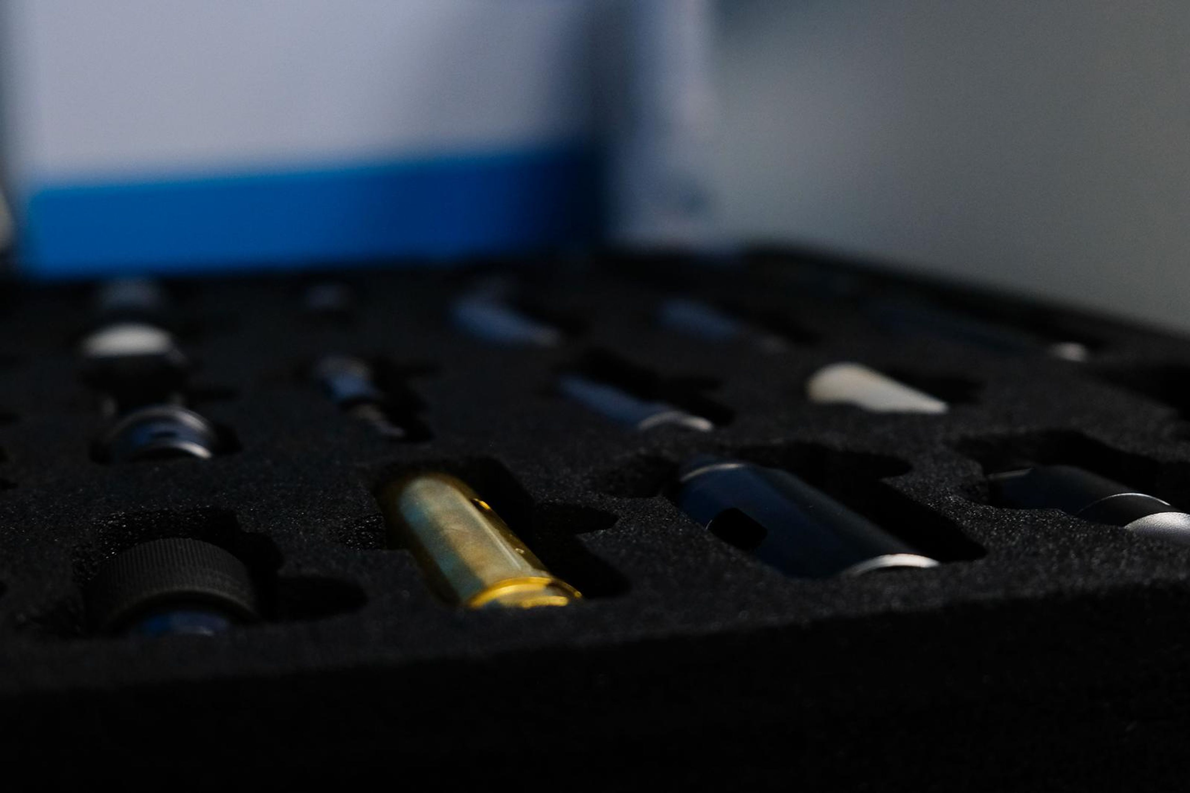 Atlas Copco tool inserts laid out in a foam case