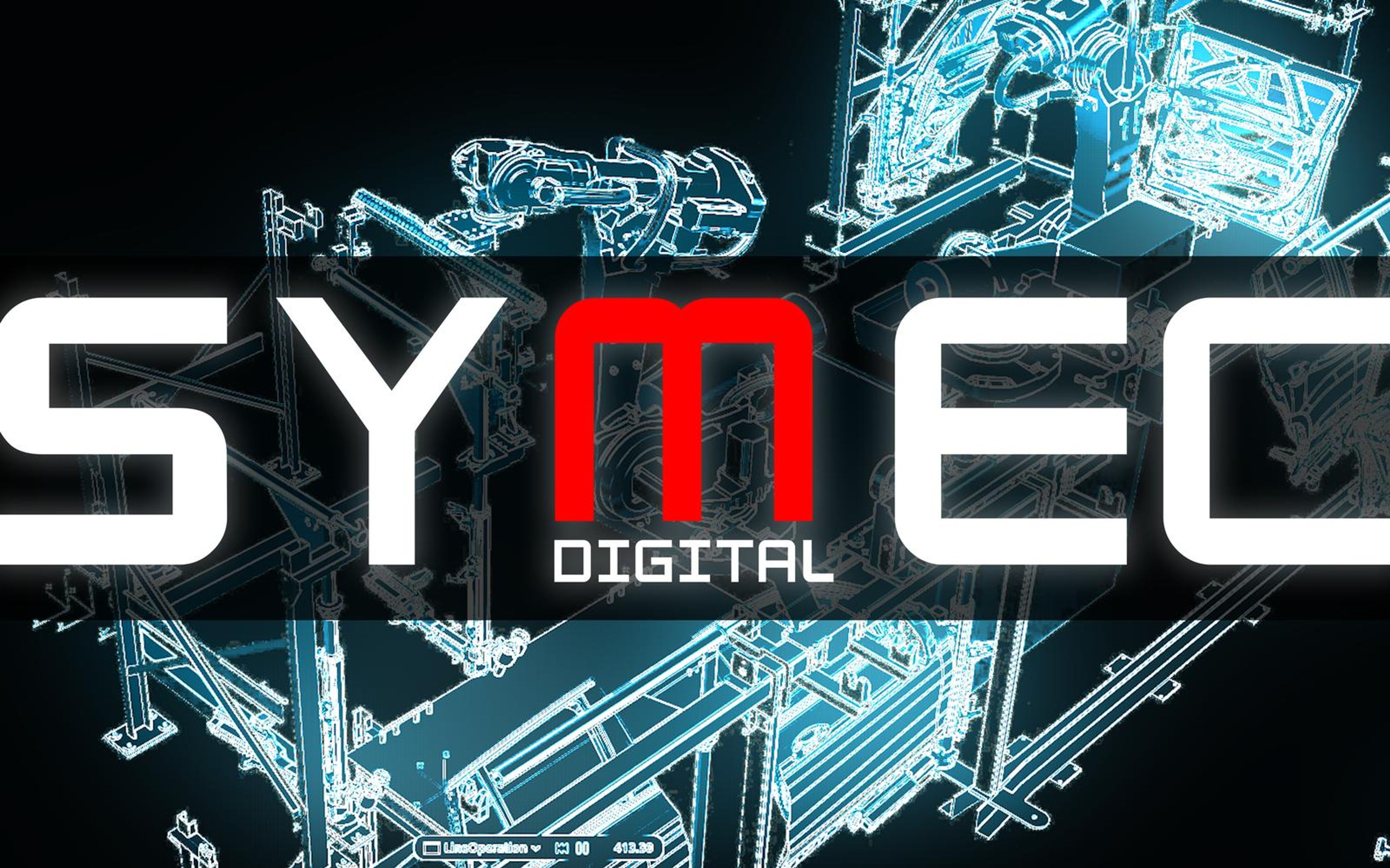 Symec Digital logo over a neon wireframe machine