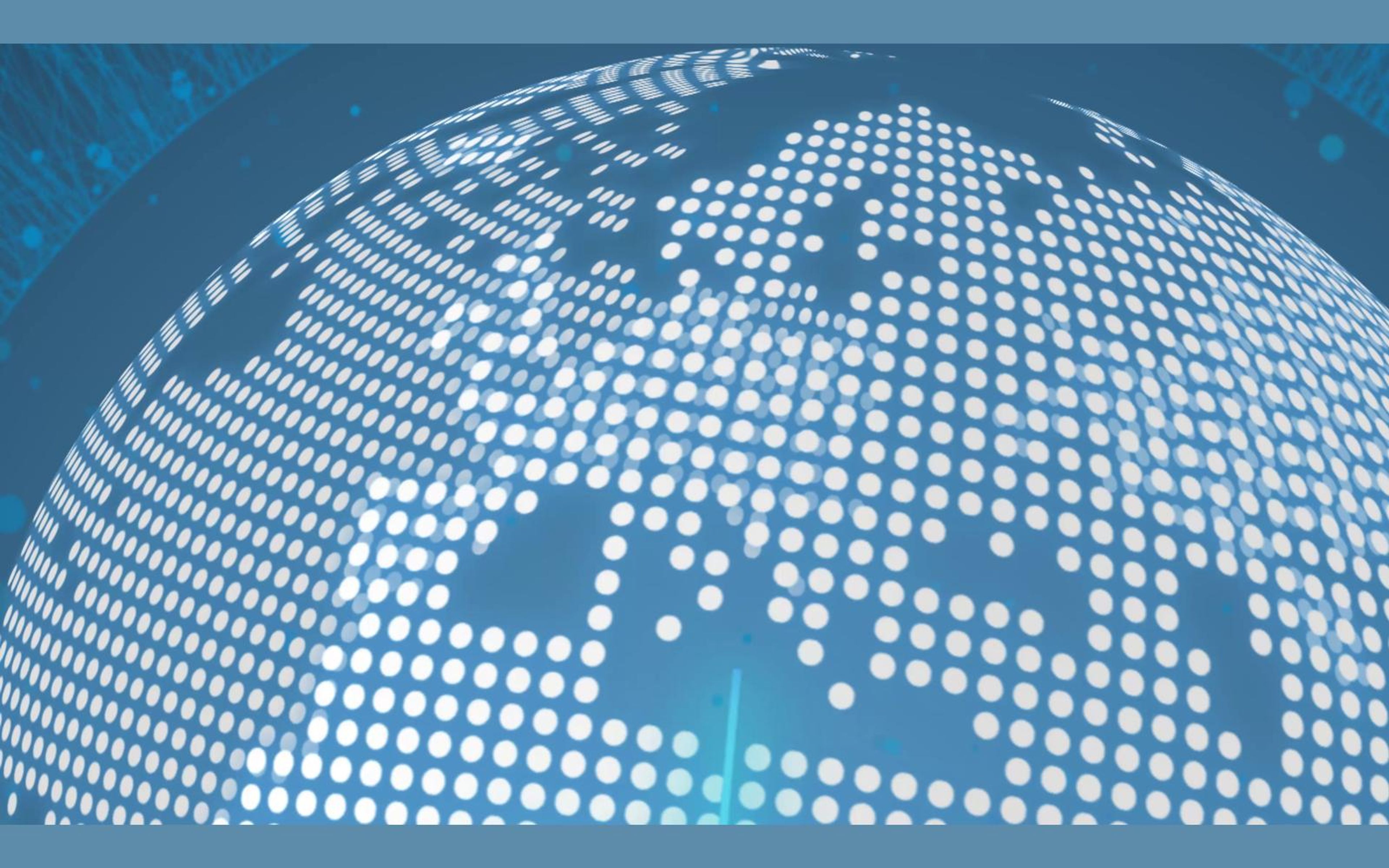Close angled view of the dot-matrix globe with glowing nodes and light trails