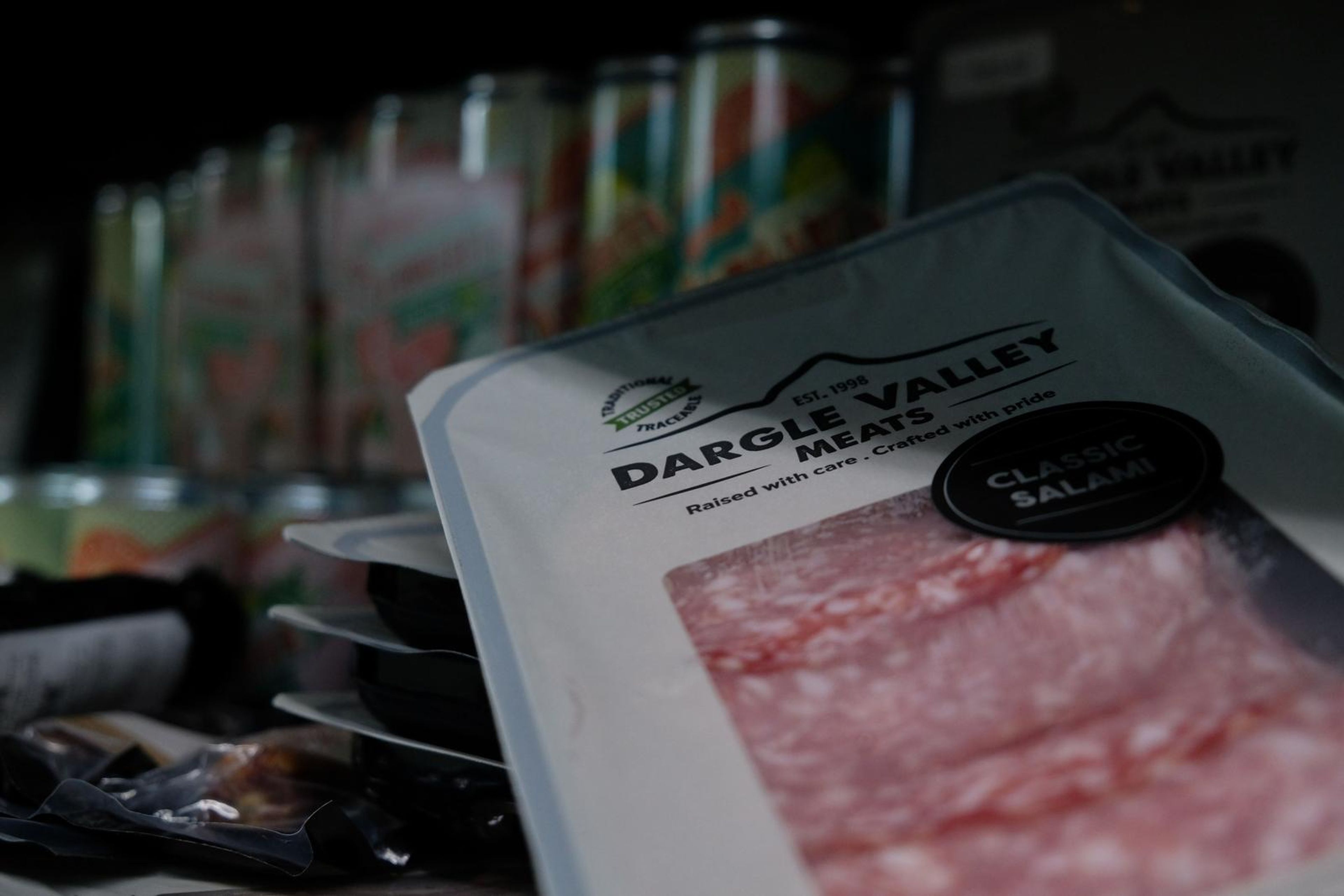 Packs of sliced Dargle Valley salami and gammon