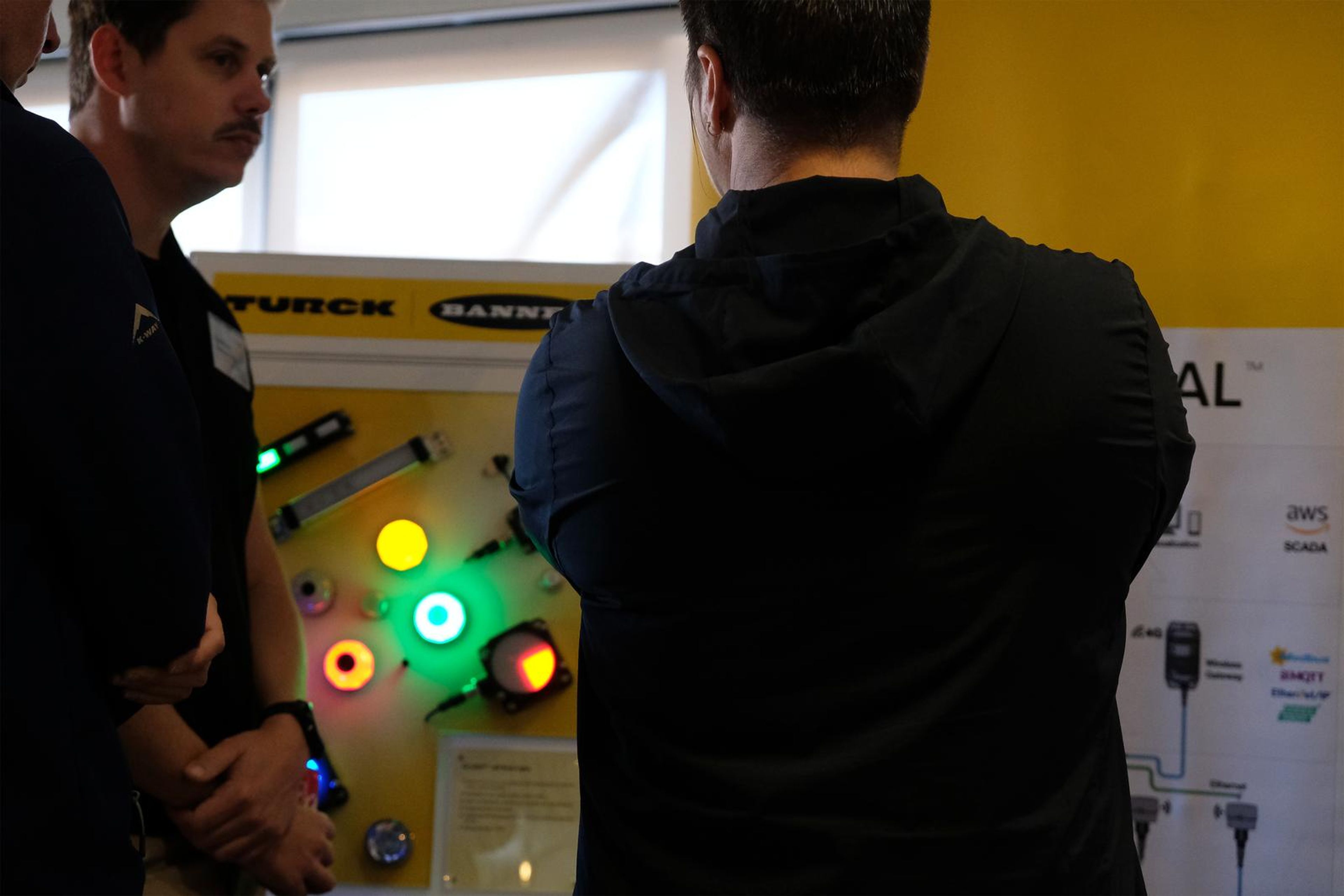 Turck panel with glowing indicator lights and visitors