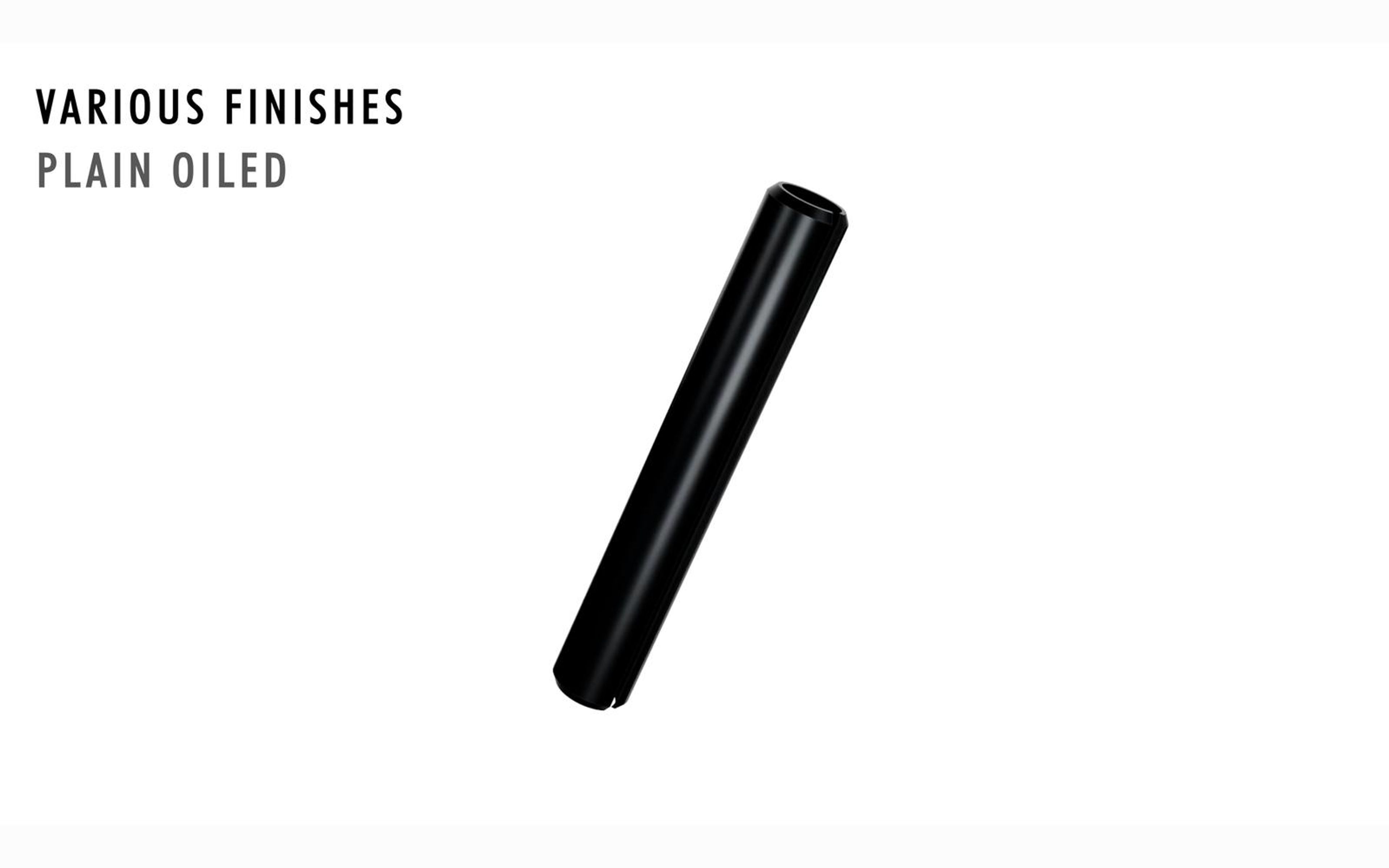 Plain oiled roll pin under a finishes title