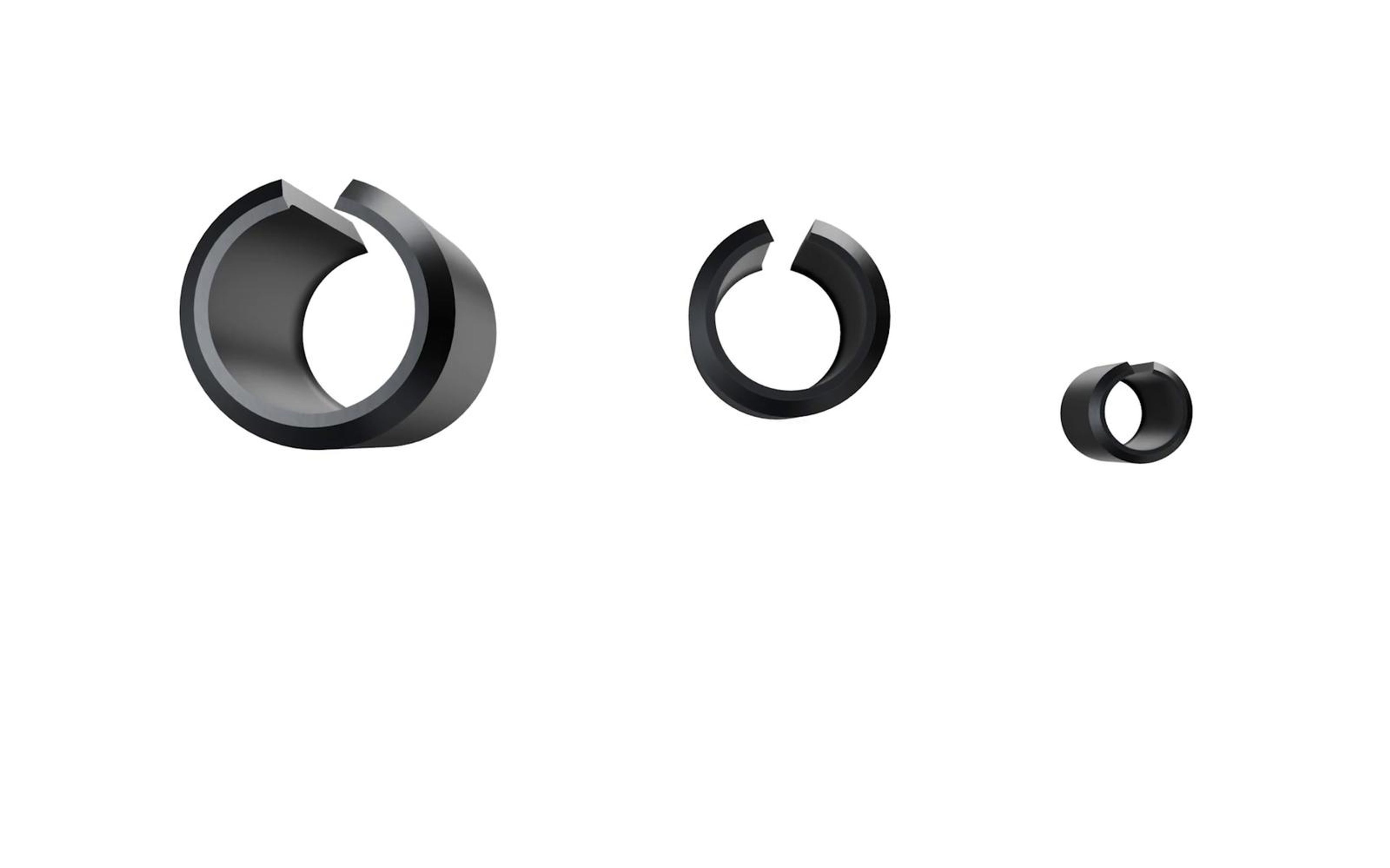 Roll pin rings in three diameters on white