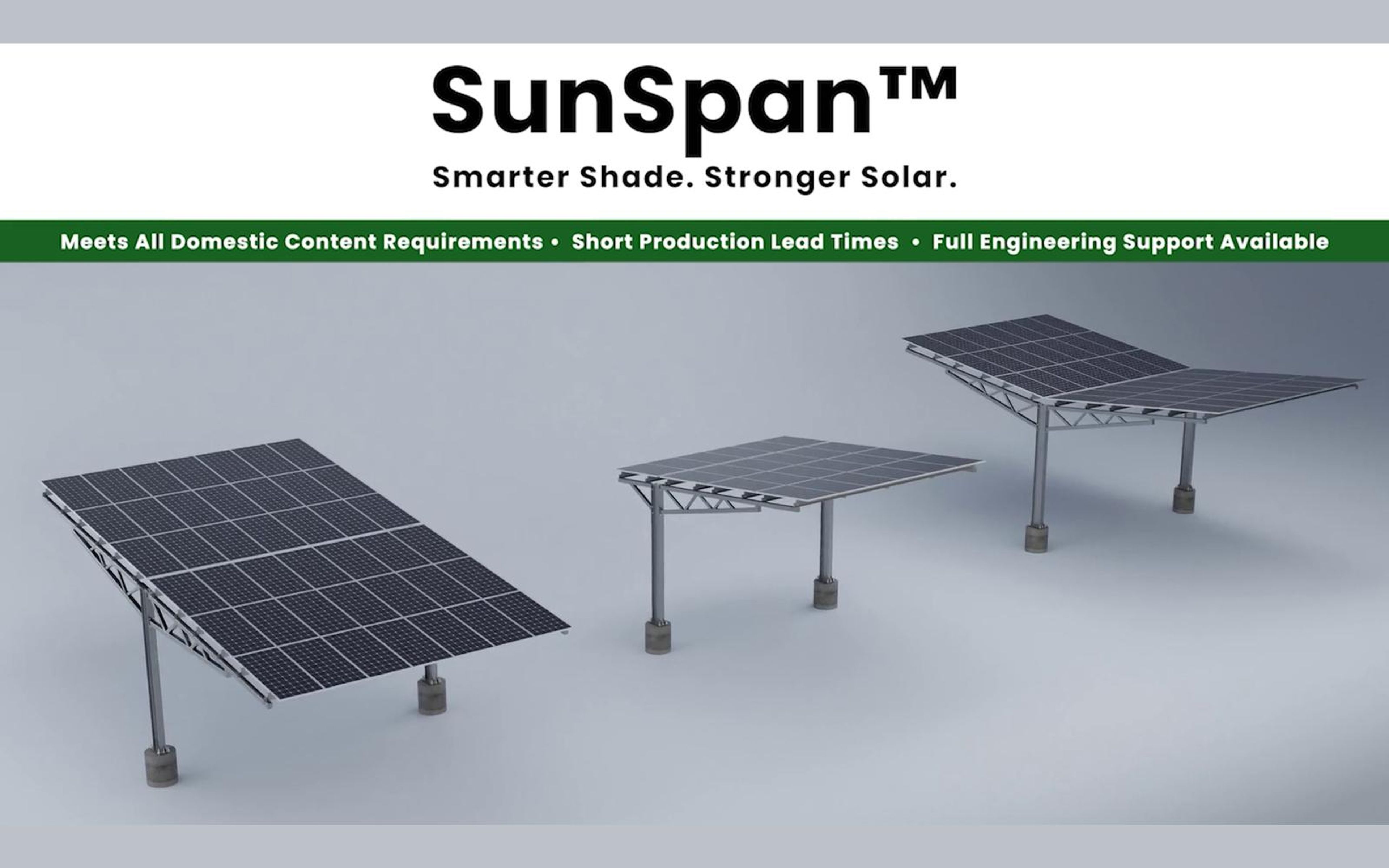 SunSpan title above three solar carport canopies
