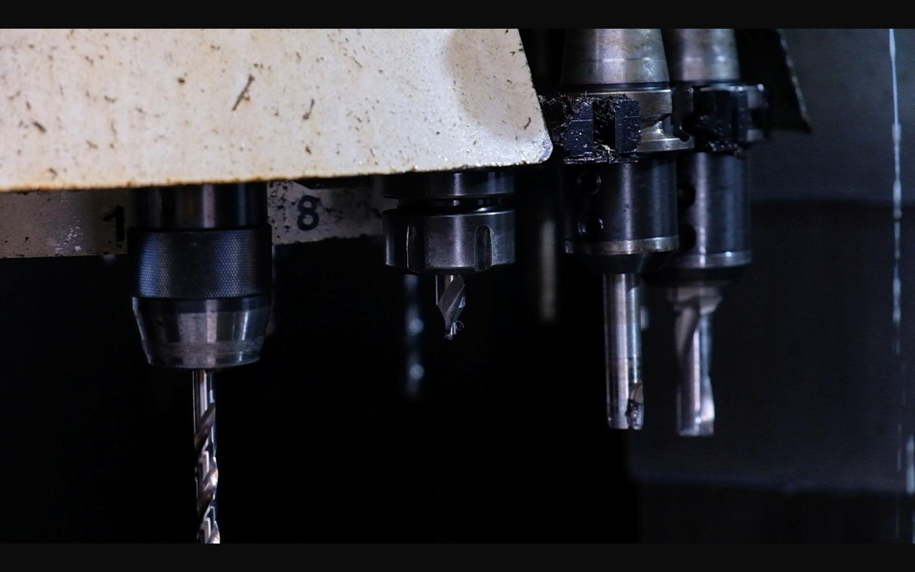 Drill and cutters close up