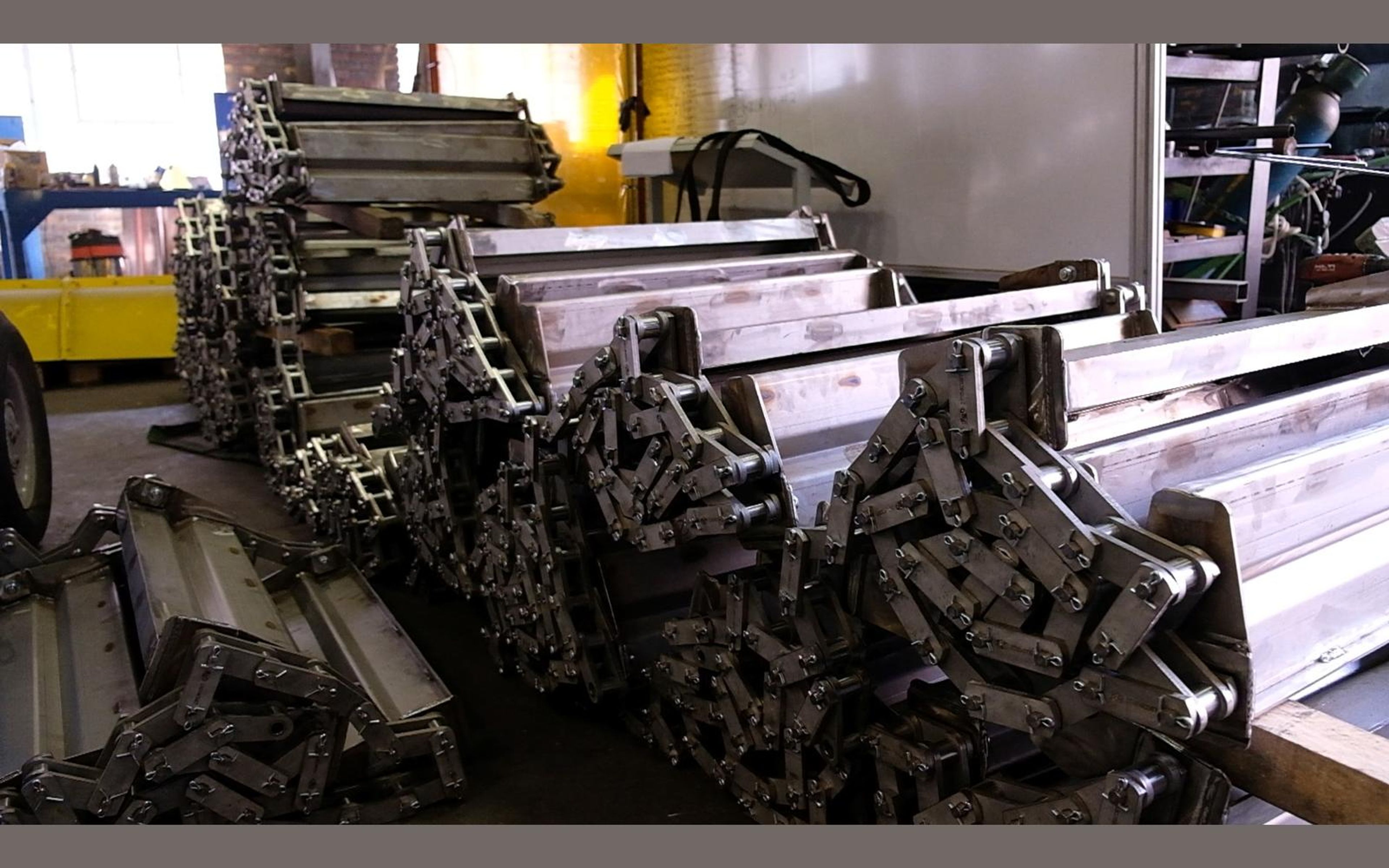 Salt harvester build, June 2022: frame, tracks and drivetrain, shoot 10