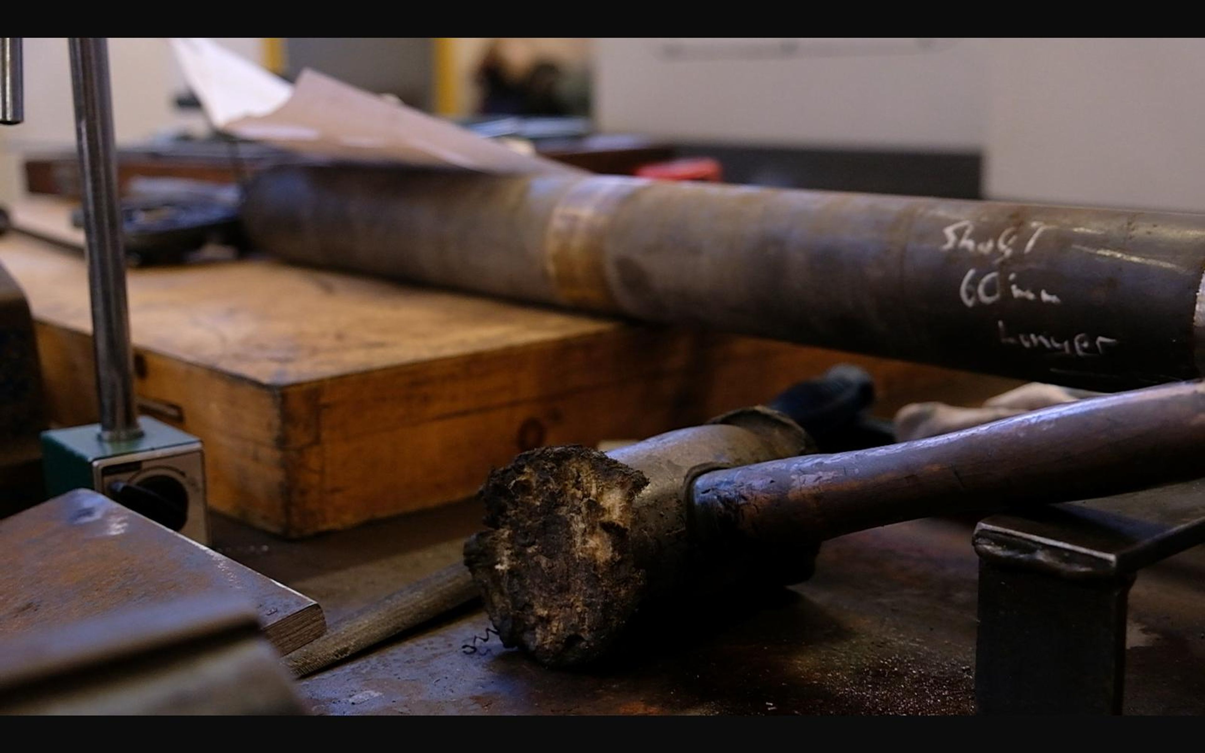 Steel shafts on a workbench