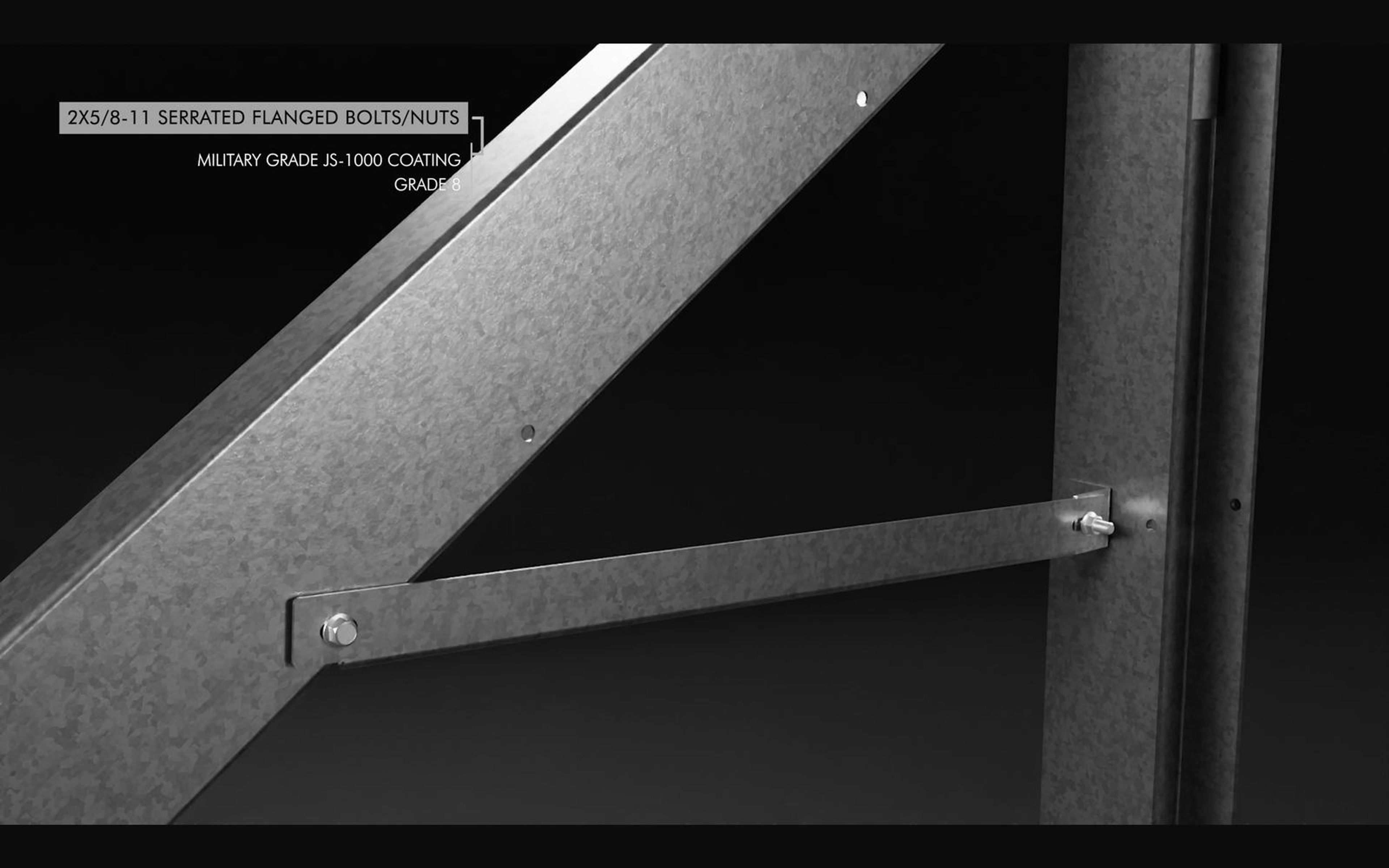 Callout on bolts where a diagonal strut meets a post