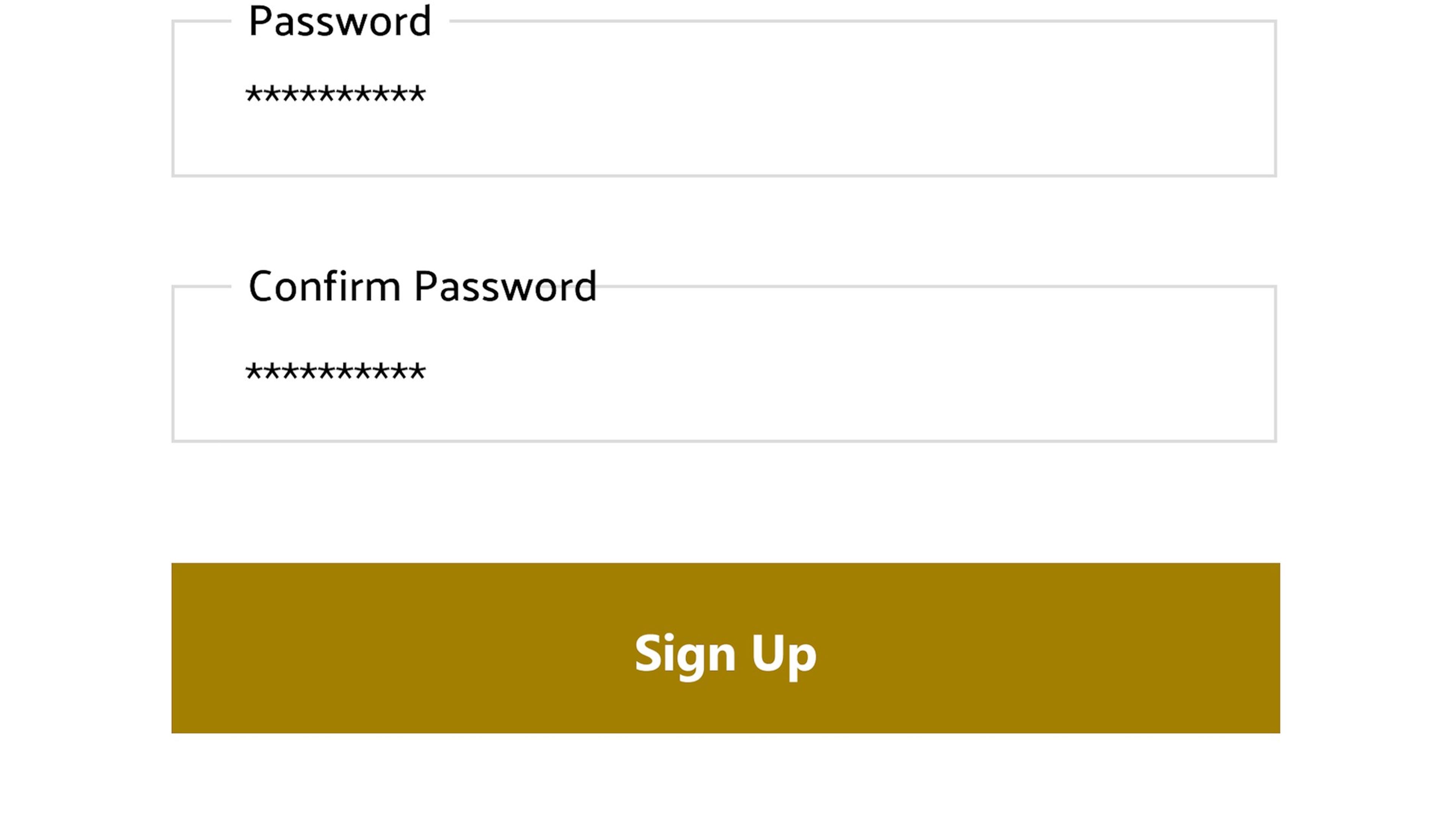 The CRESSI sign-up screen with password fields and a gold Sign Up button