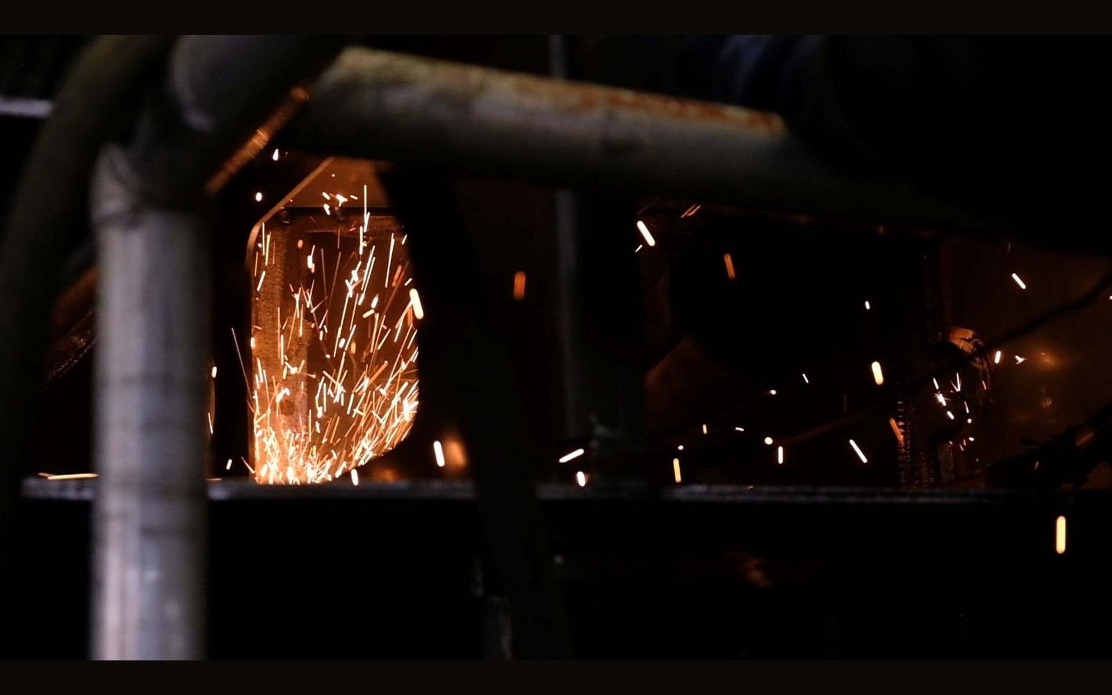 Detail of steel fabrication at work in the plant