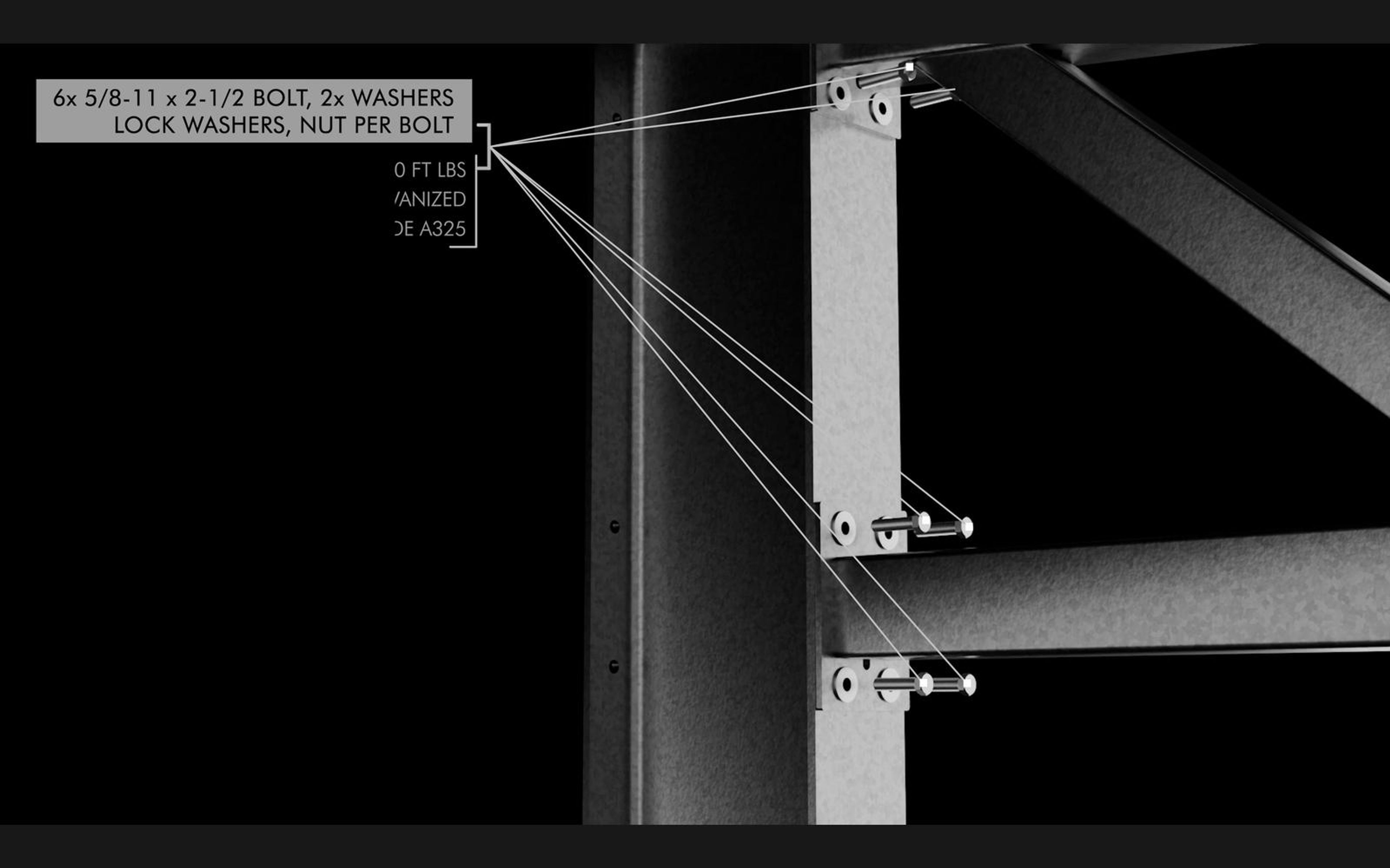 Callout listing bolts and torque specification at a column joint