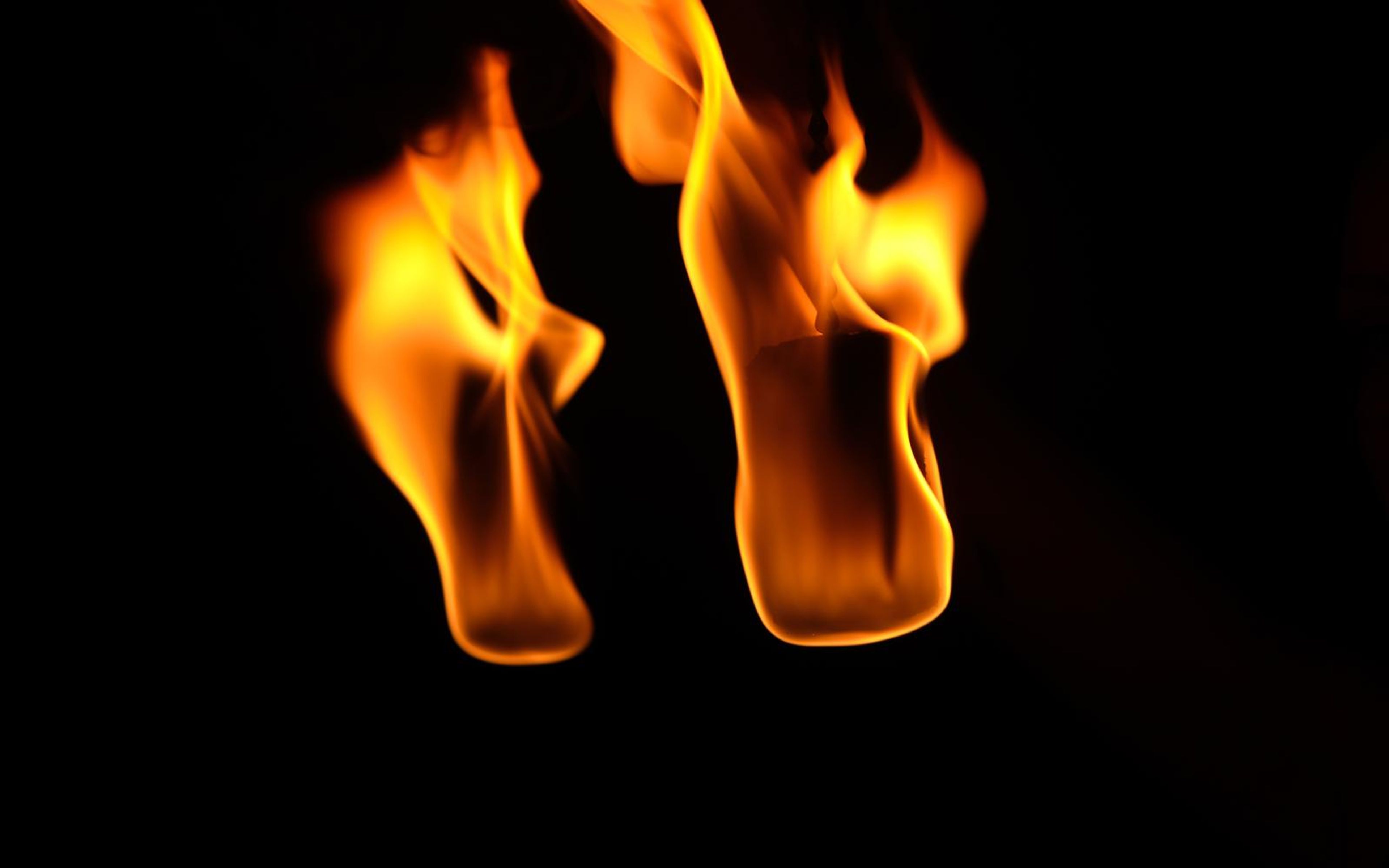Two tall flames reaching the top edge of the frame