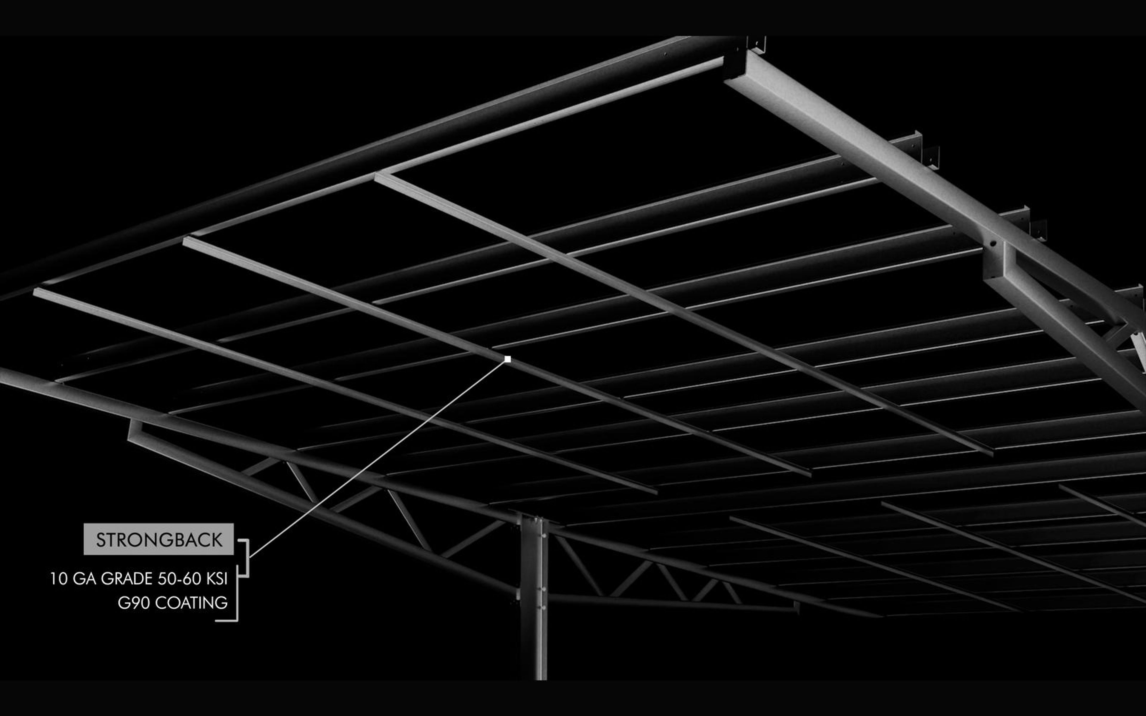 Callout naming the strongback beneath a canopy frame