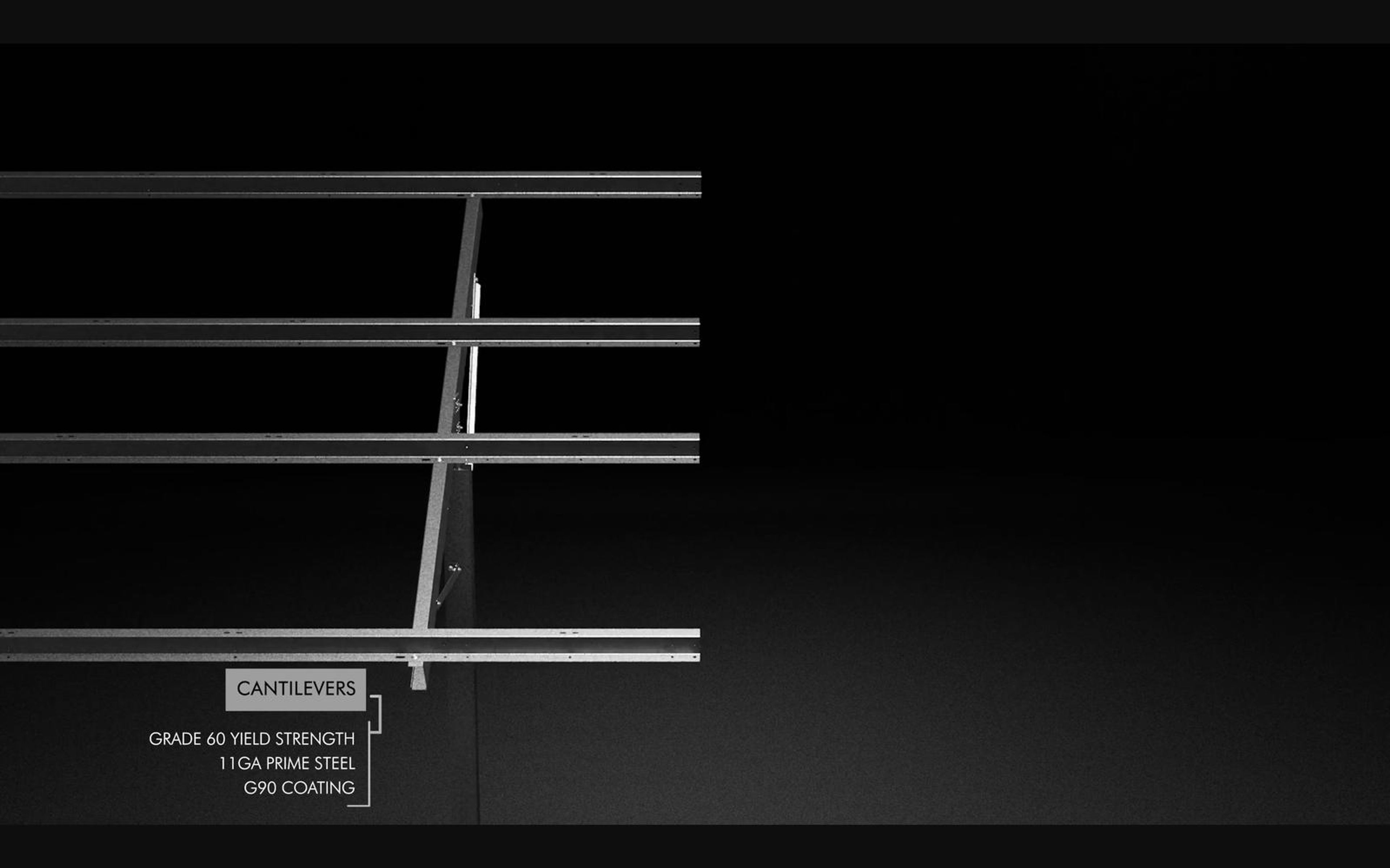 Callout naming cantilever rails on a mounting frame