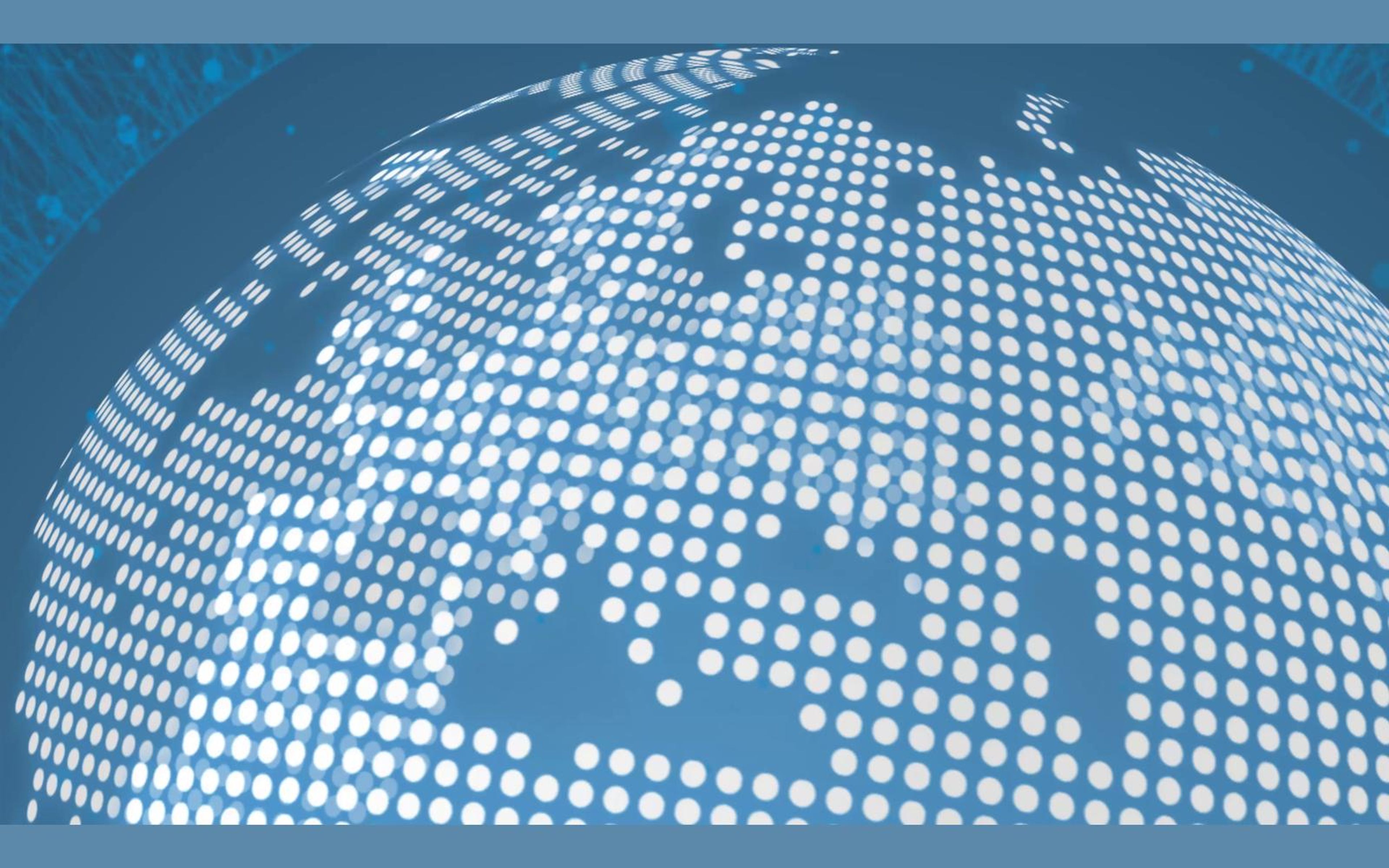 Close angled view of the dot-matrix globe with glowing nodes and light trails