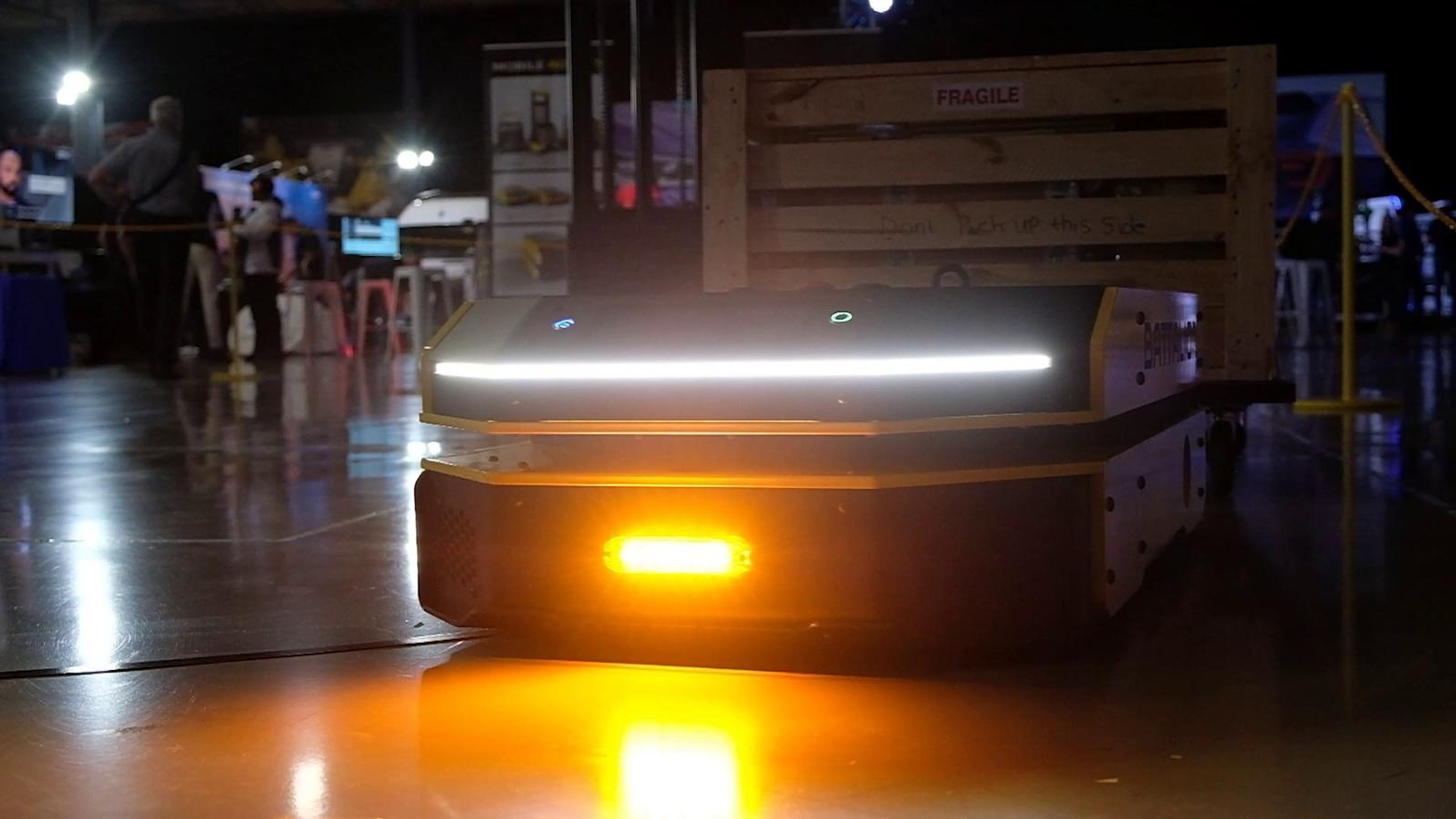 Autonomous mobile robot with an amber warning light