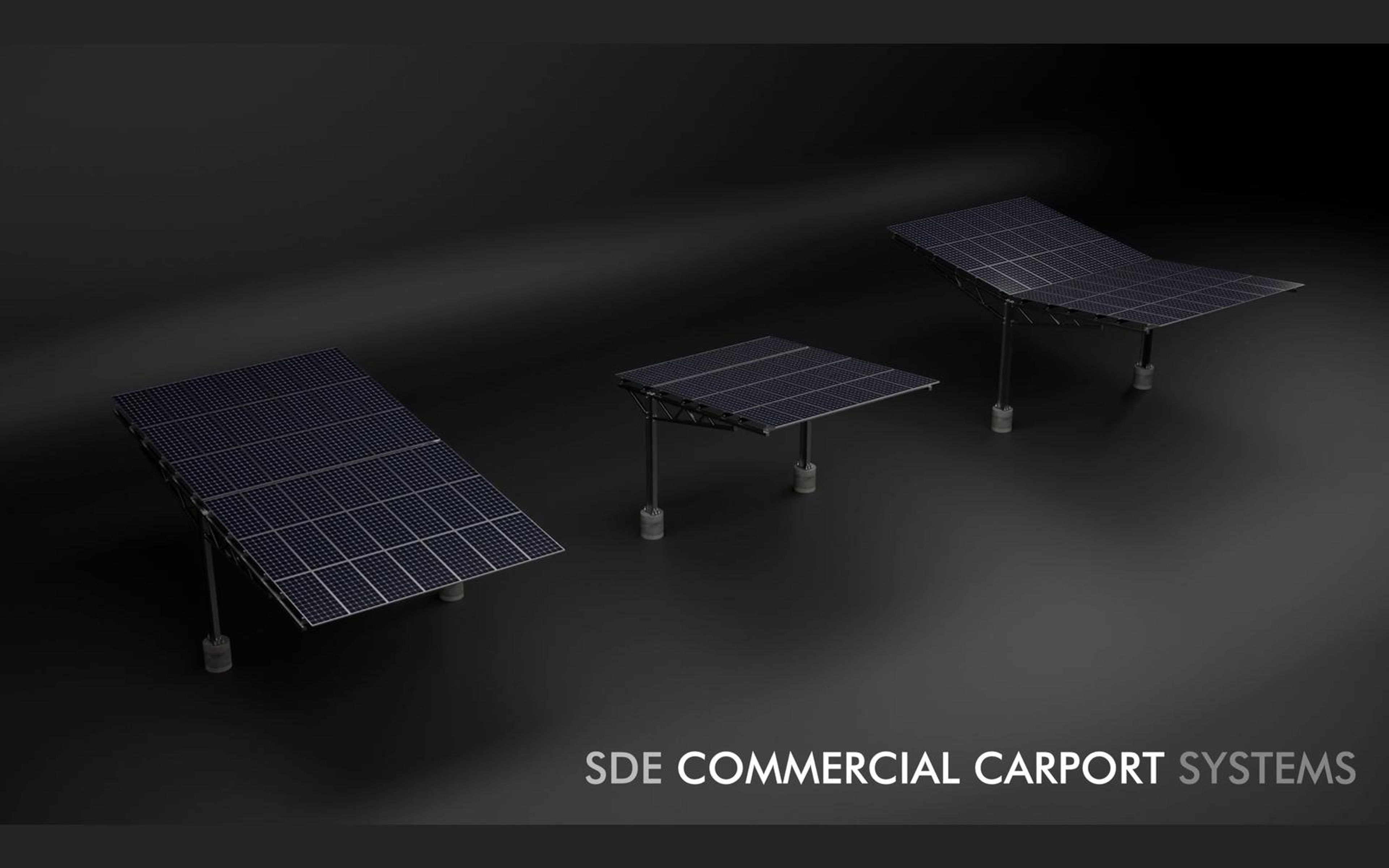 SDE Commercial Carport Systems title over three canopy designs