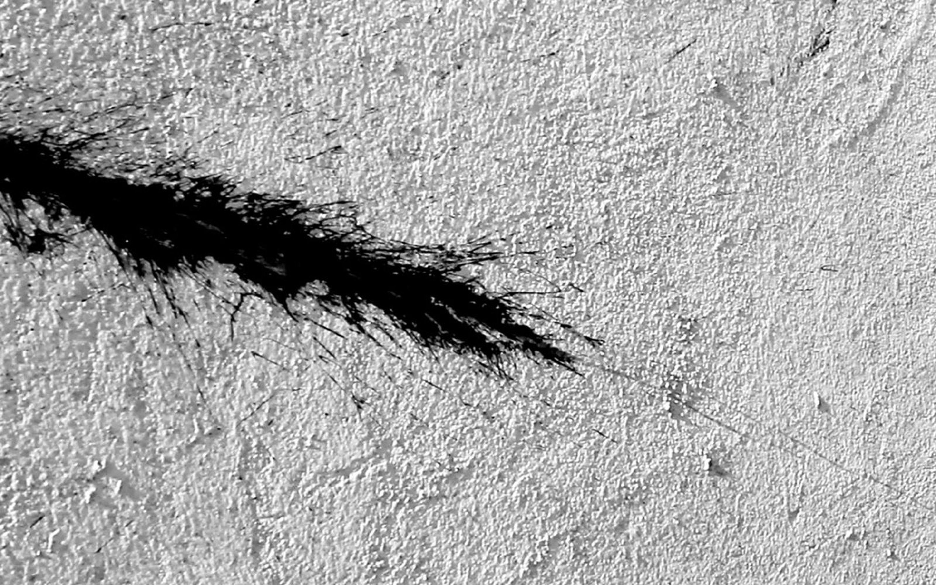 Black ink brush stroke trailing across grey textured concrete