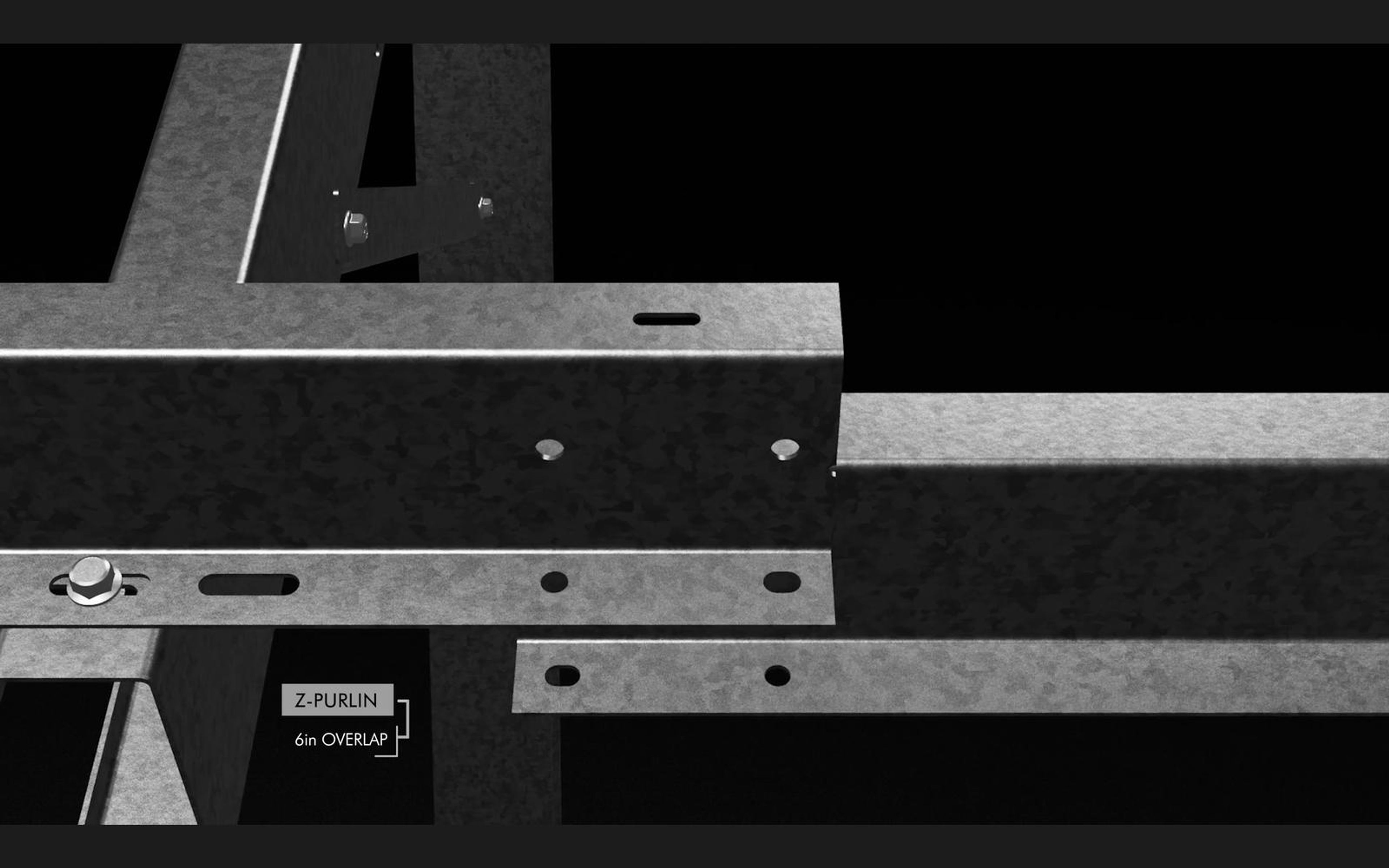 Callout naming a purlin overlap at a galvanised joint