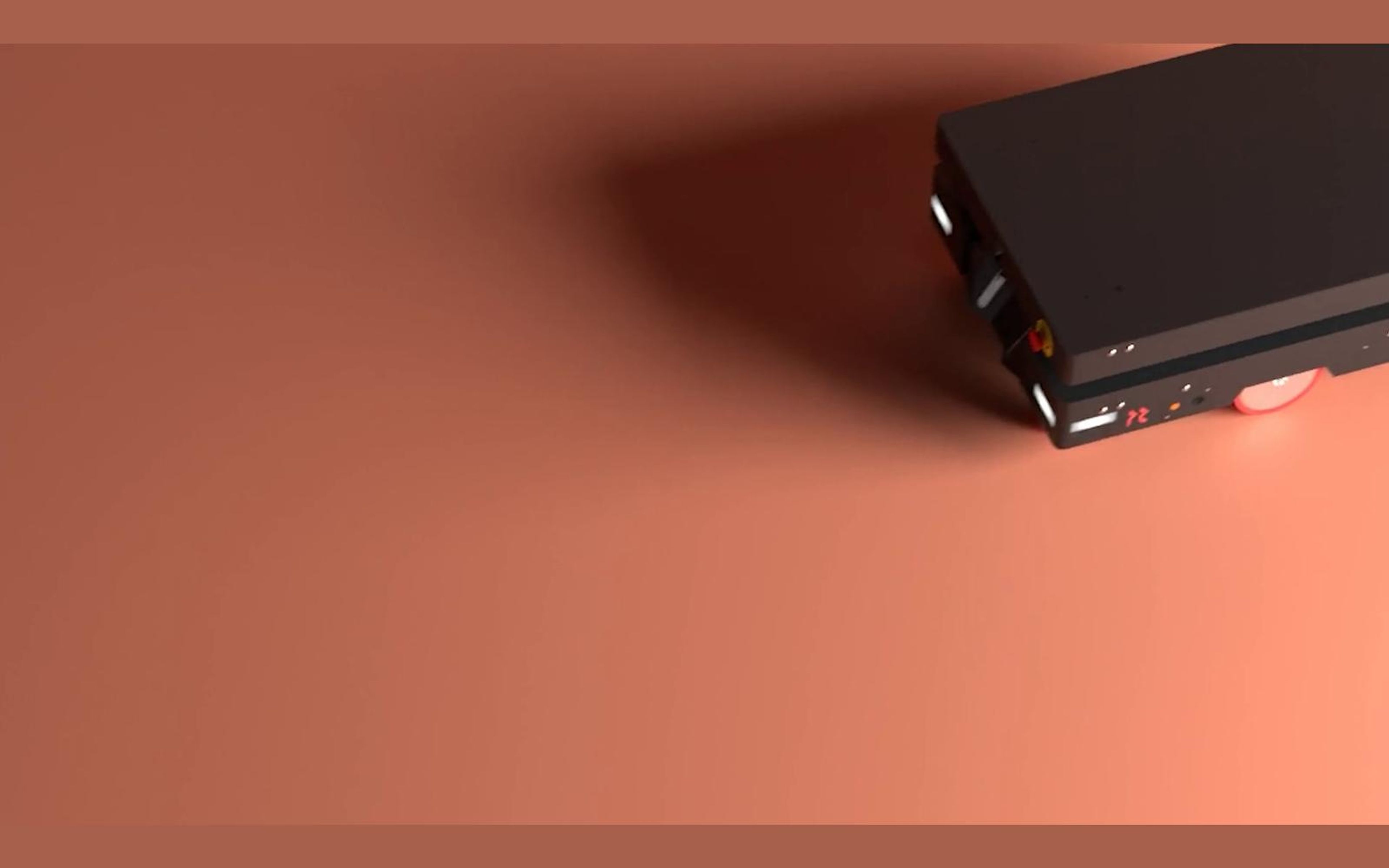 Autonomous mobile robots on a peach background
