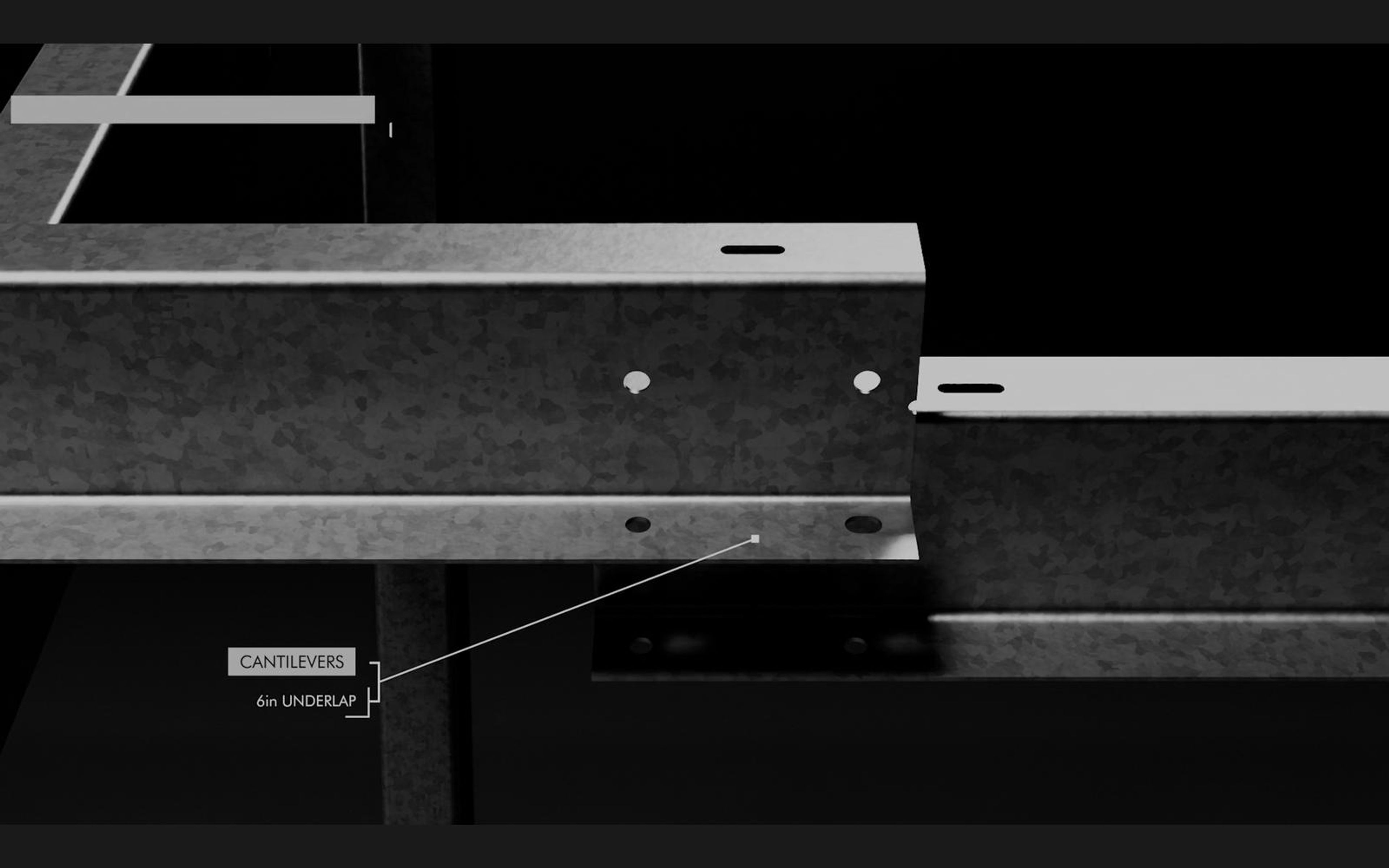 Callout naming cantilever rails with their overlap
