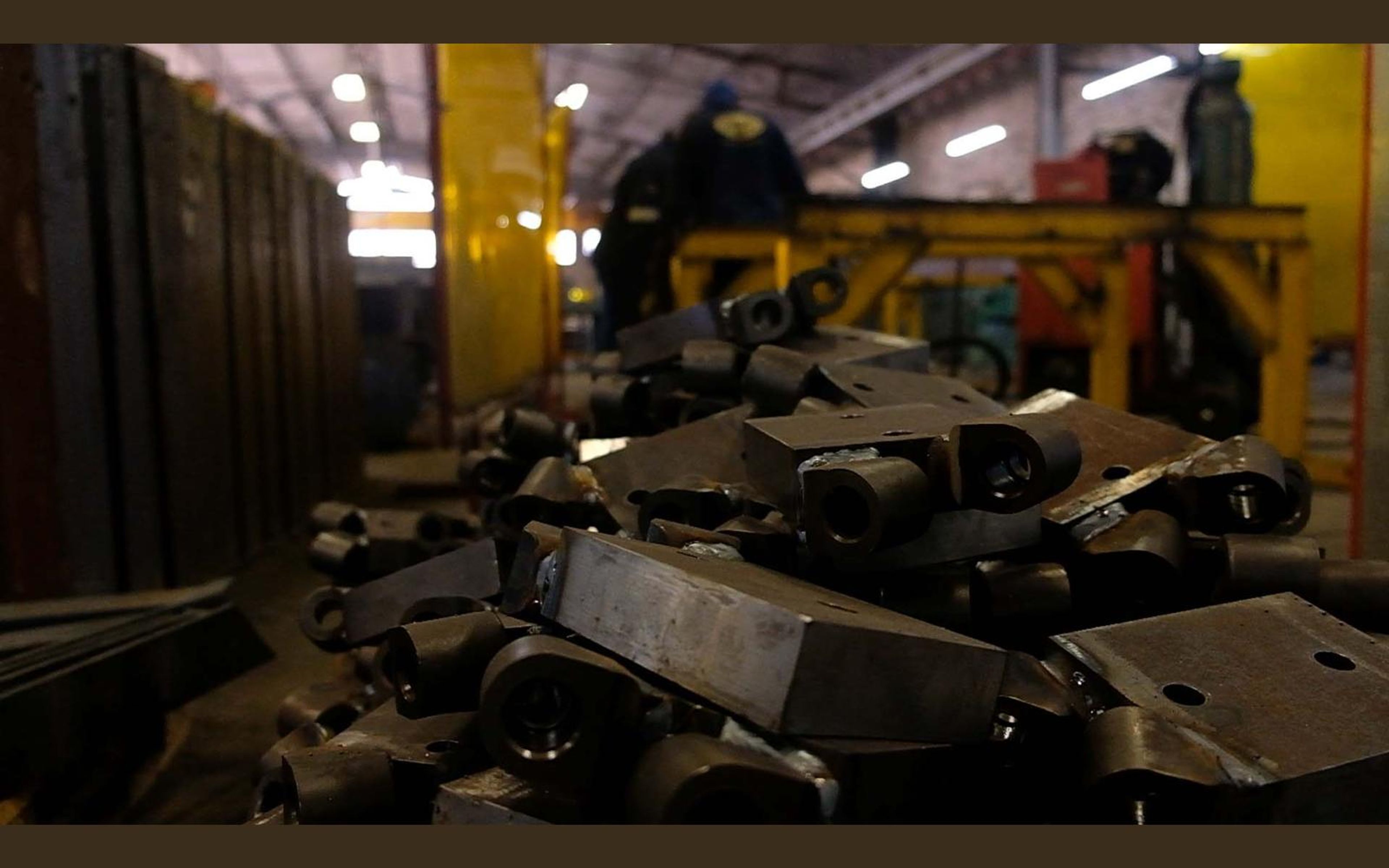 Overhead crane over steel frames in the fabrication bay