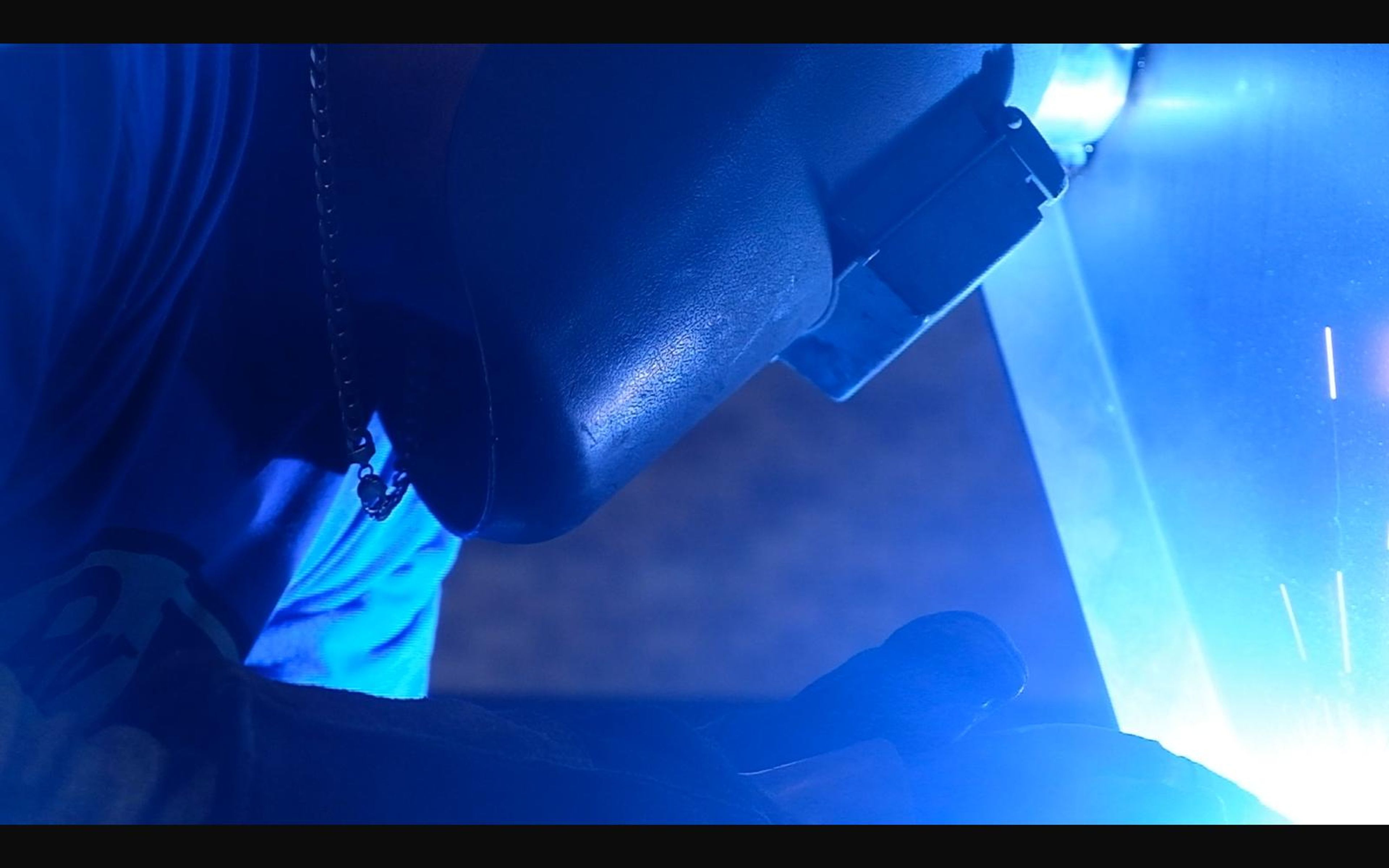 Welding arc lighting steel plate in blue