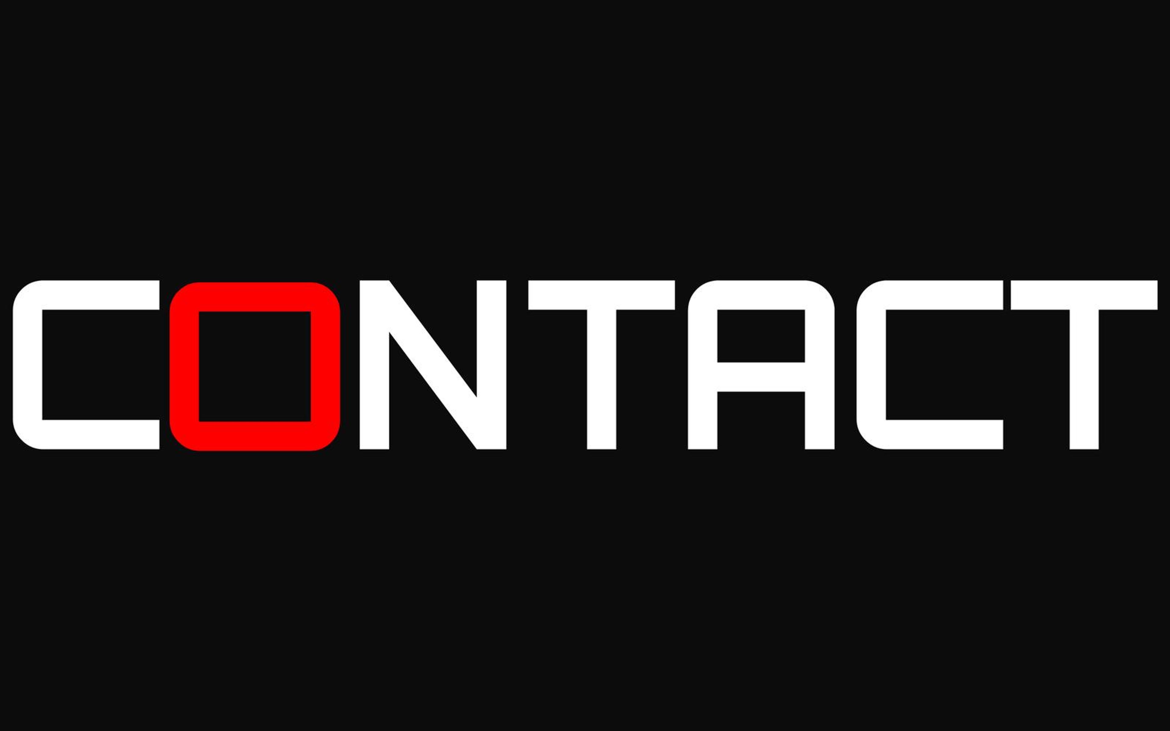 Contact section header graphic with the red O