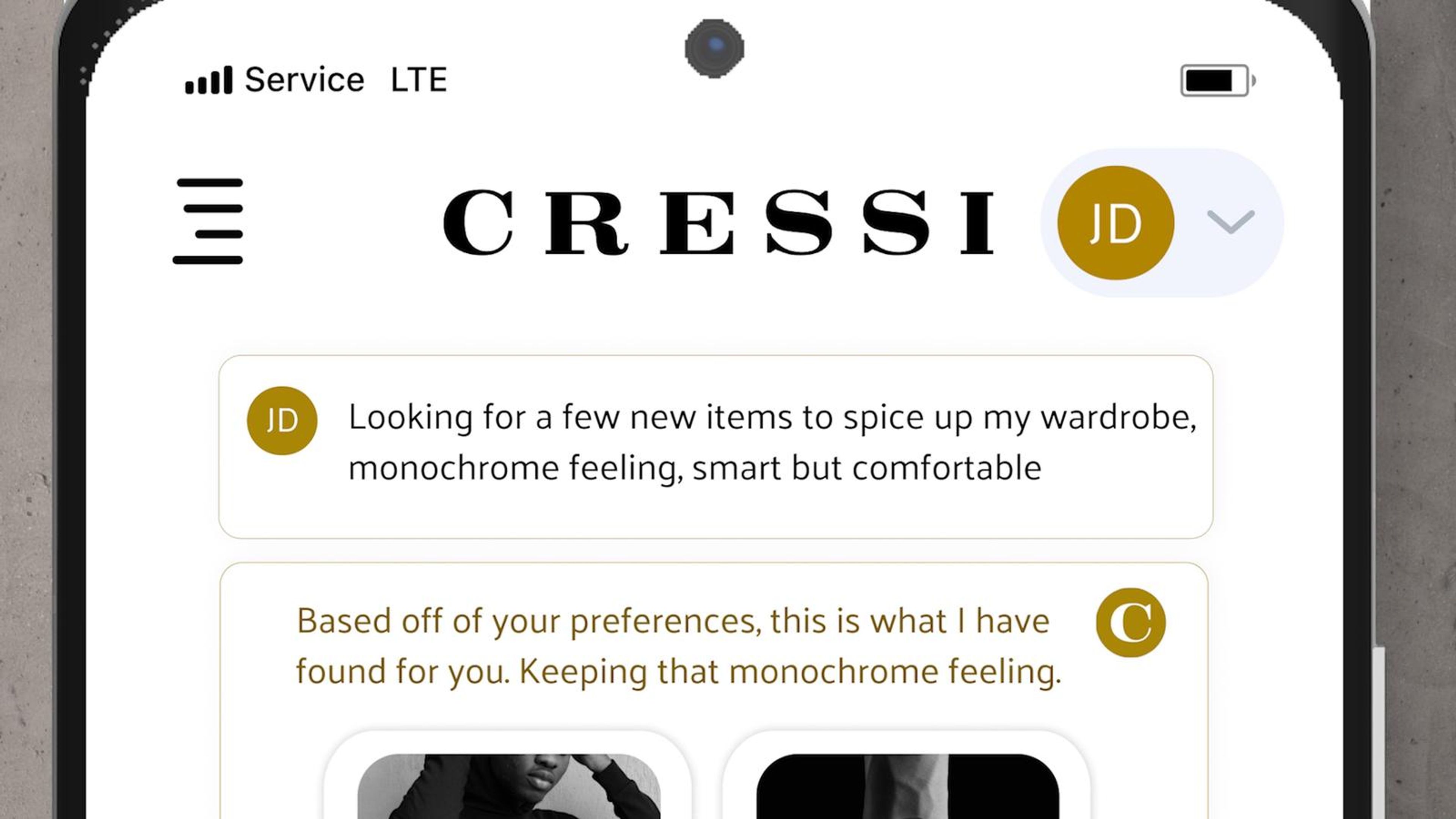 Close-up of the CRESSI chat looking for new items to spice up a wardrobe with a monochrome feeling